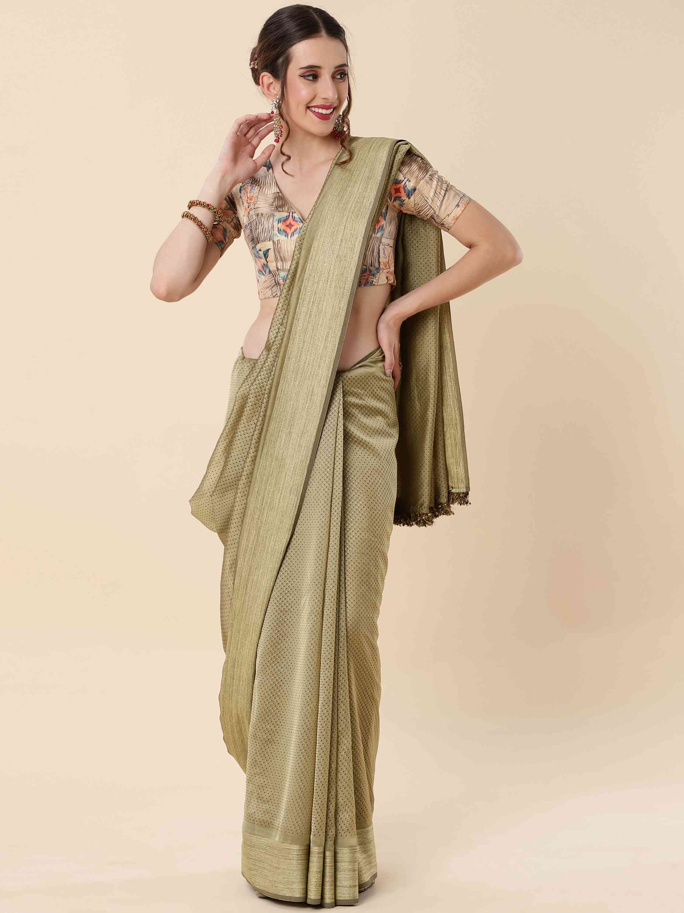 DUNGRANI BROWNISH YELLOW BURBERRY GEORGETTE SAREE