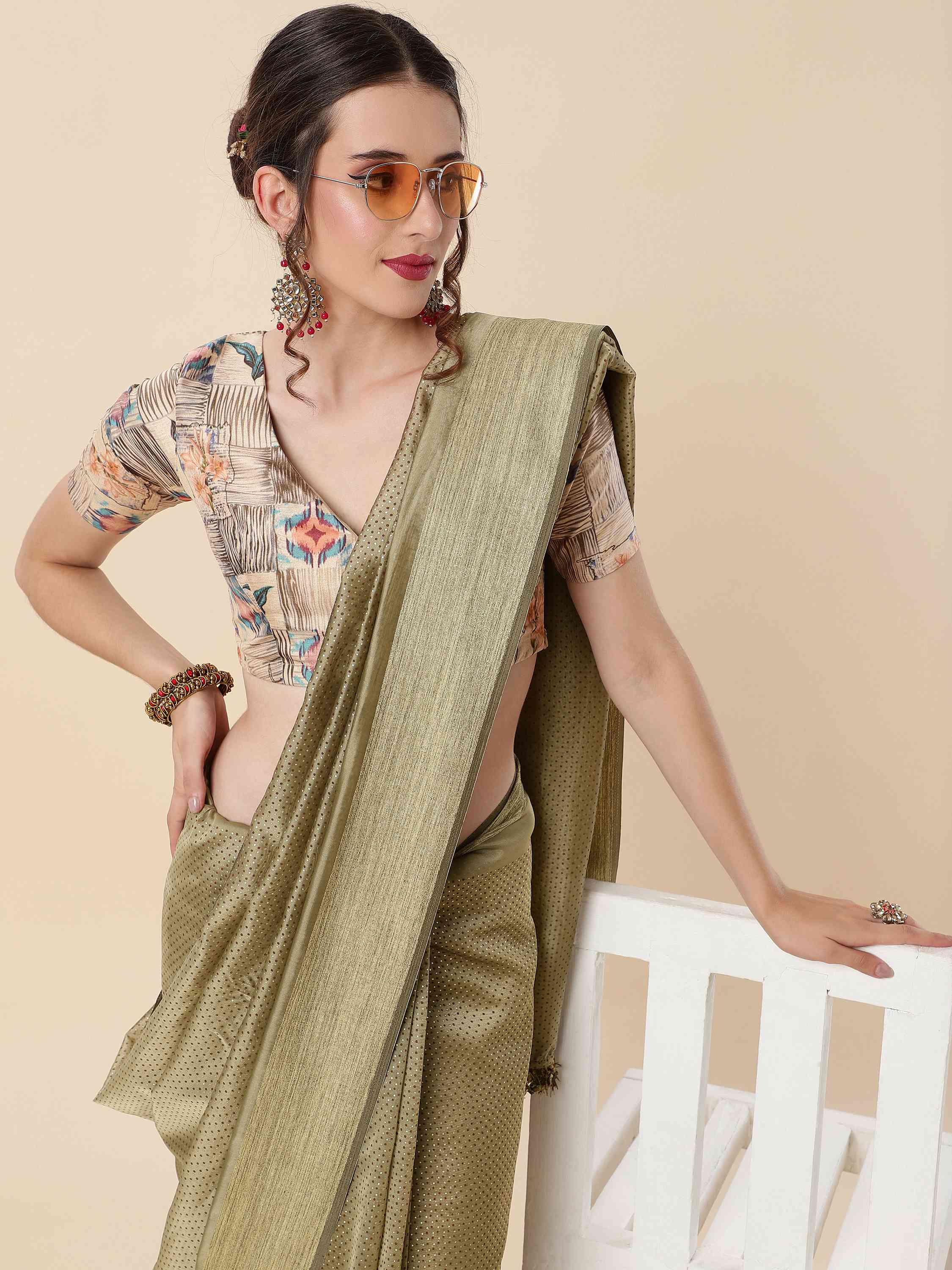 DUNGRANI BROWNISH YELLOW BURBERRY GEORGETTE SAREE