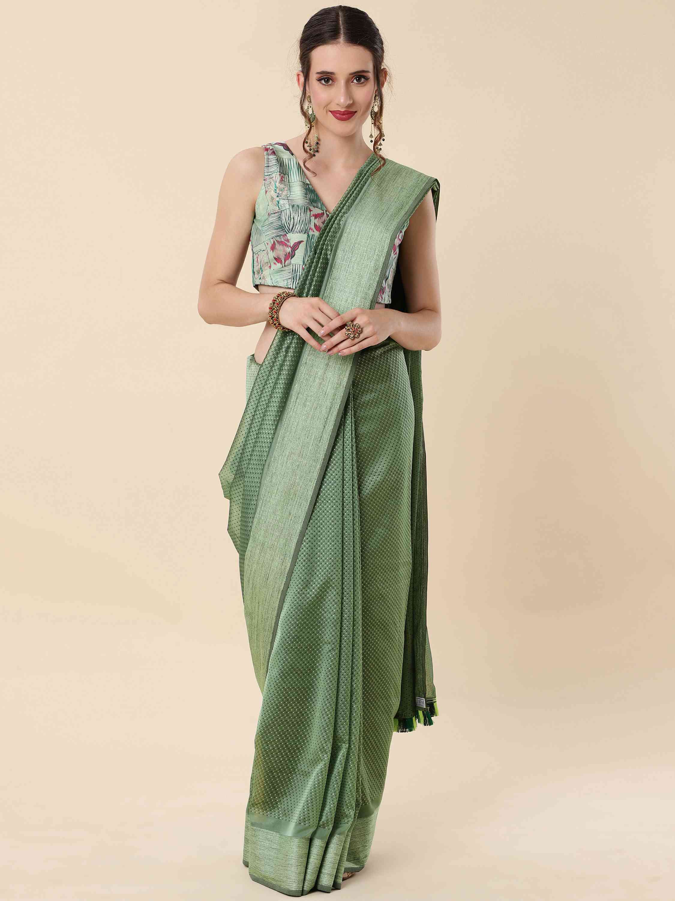 DUNGRANI GREEN BURBERRY GEORGETTE SAREE