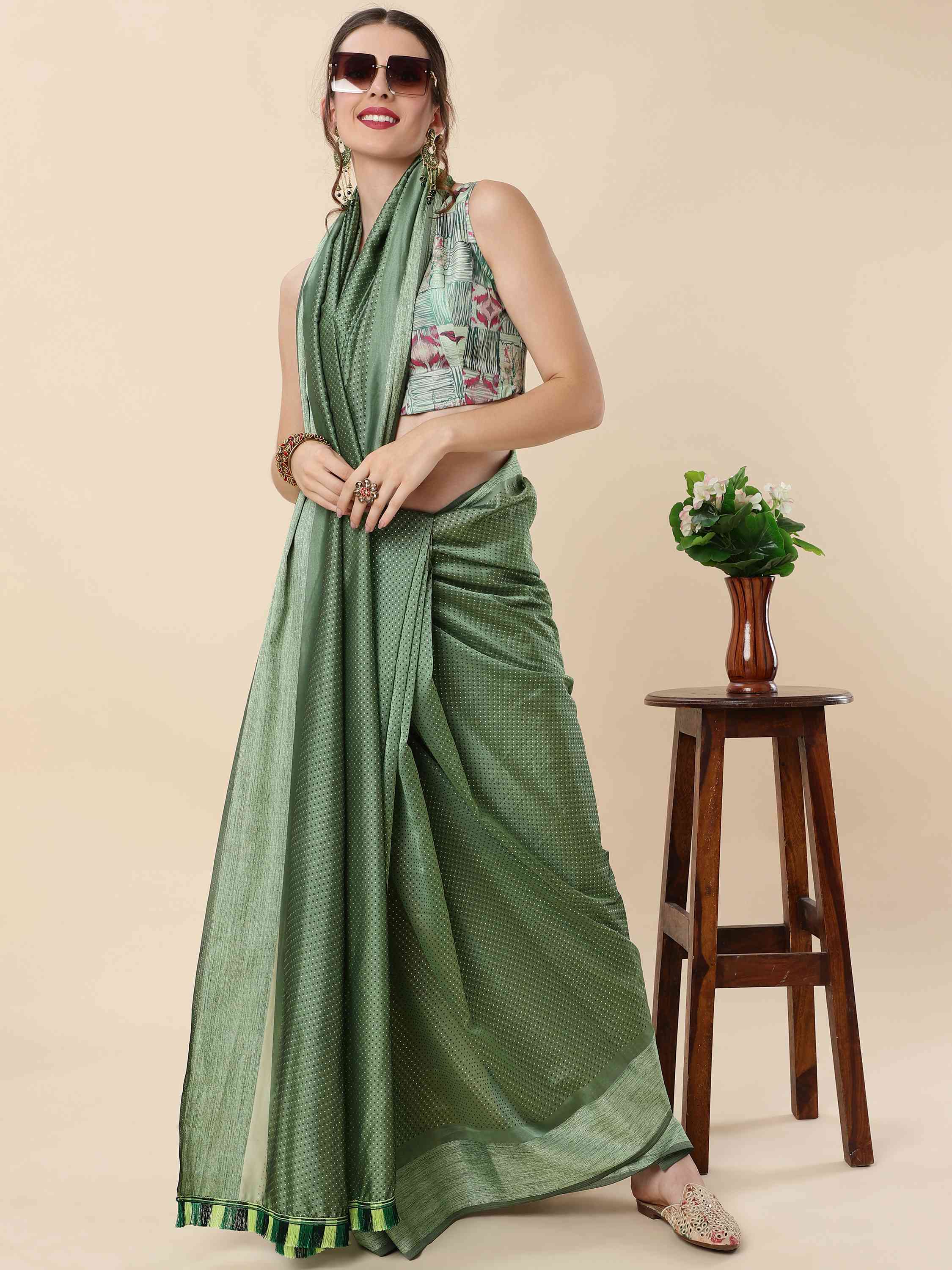 DUNGRANI GREEN BURBERRY GEORGETTE SAREE