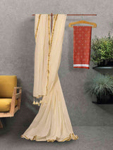 LIVA MODAL MUL X OFF WHITE SAREE WITH BLOUSE