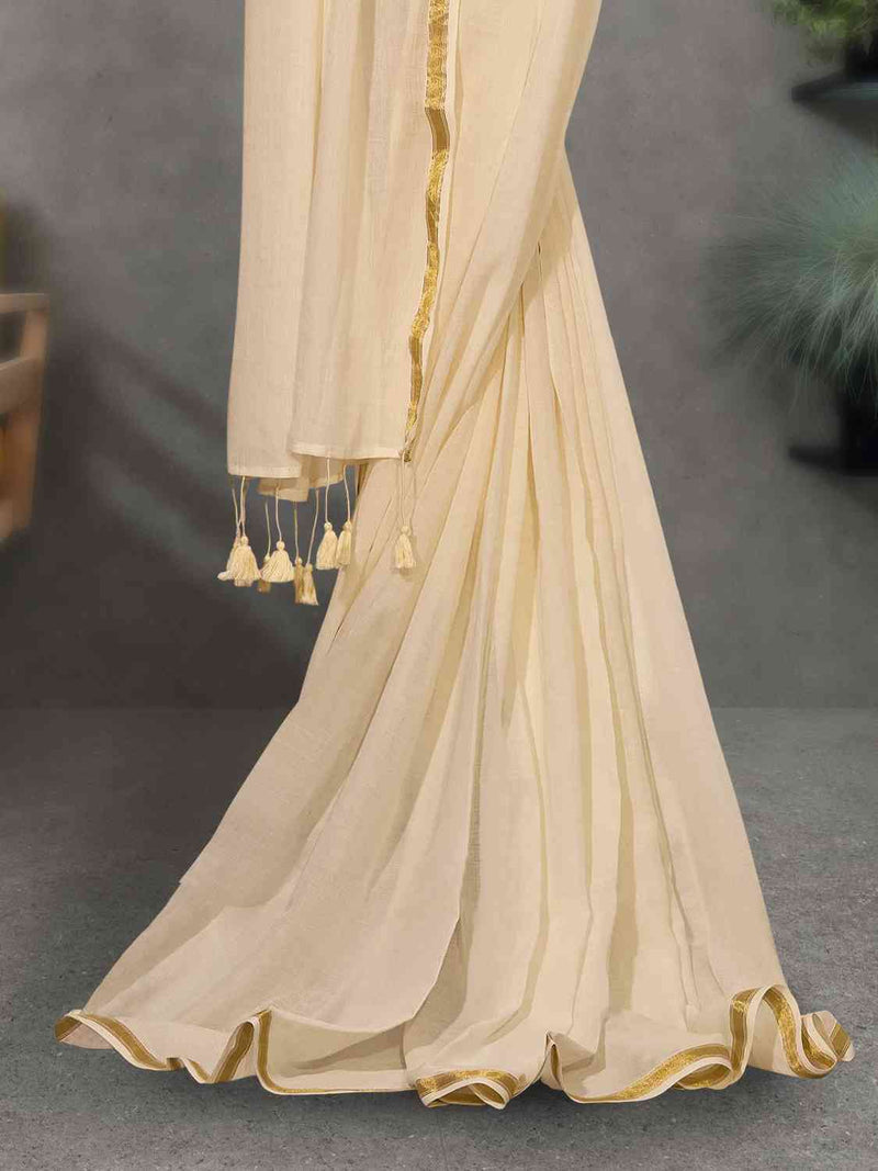 LIVA MODAL MUL X OFF WHITE SAREE WITH BLOUSE