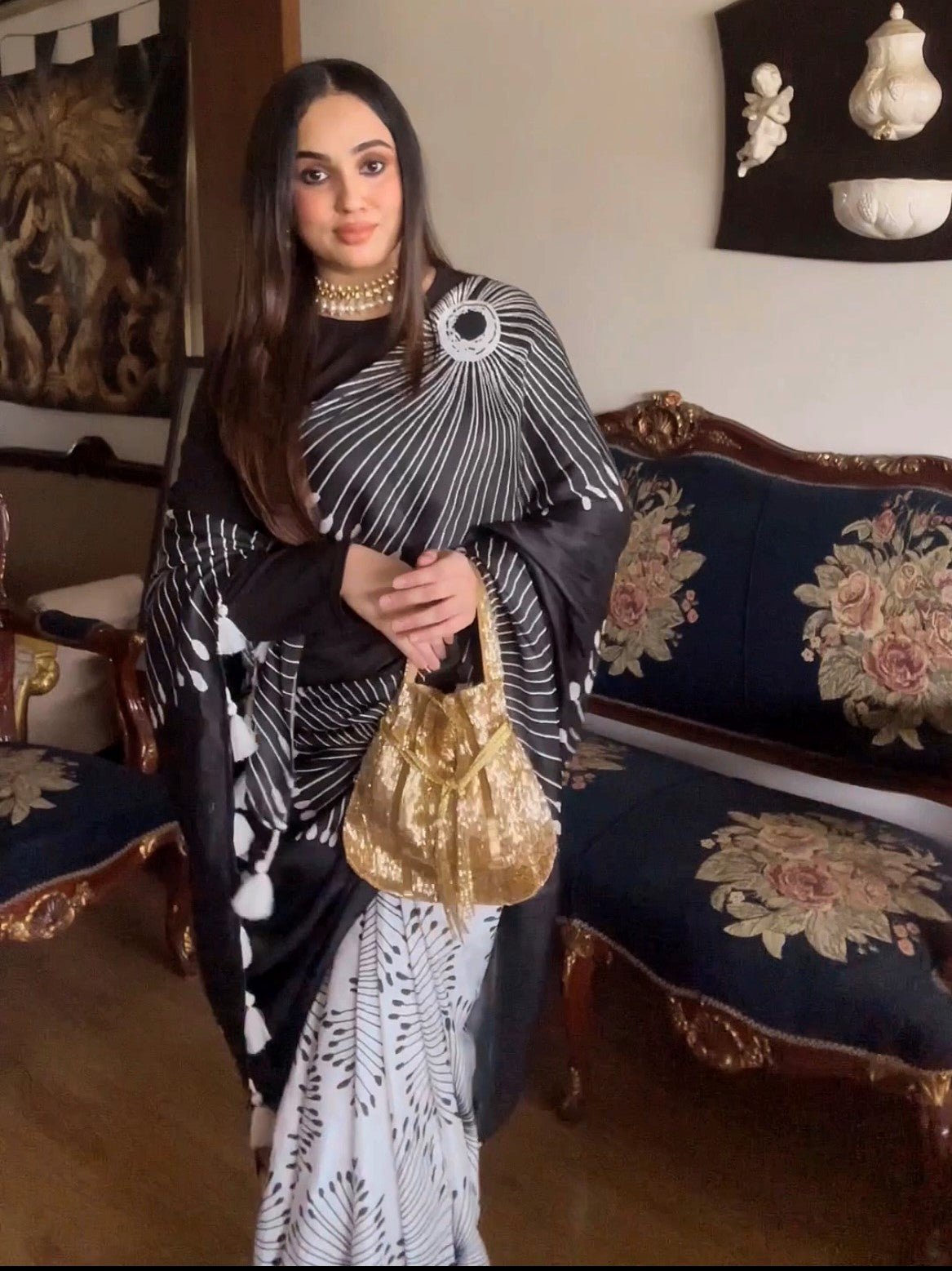 ABIDA FATIMA IN MODAL SATIN MONOCHROME FLORAL PRINT LIVA SAREE