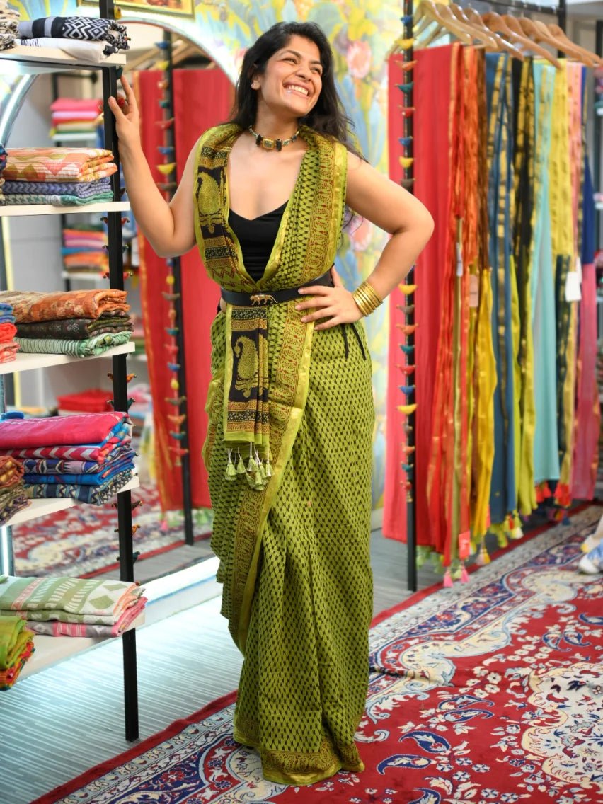 ANCHAL SARAF DEVNANI IN MINT COAL BAGH PRINT SAREE