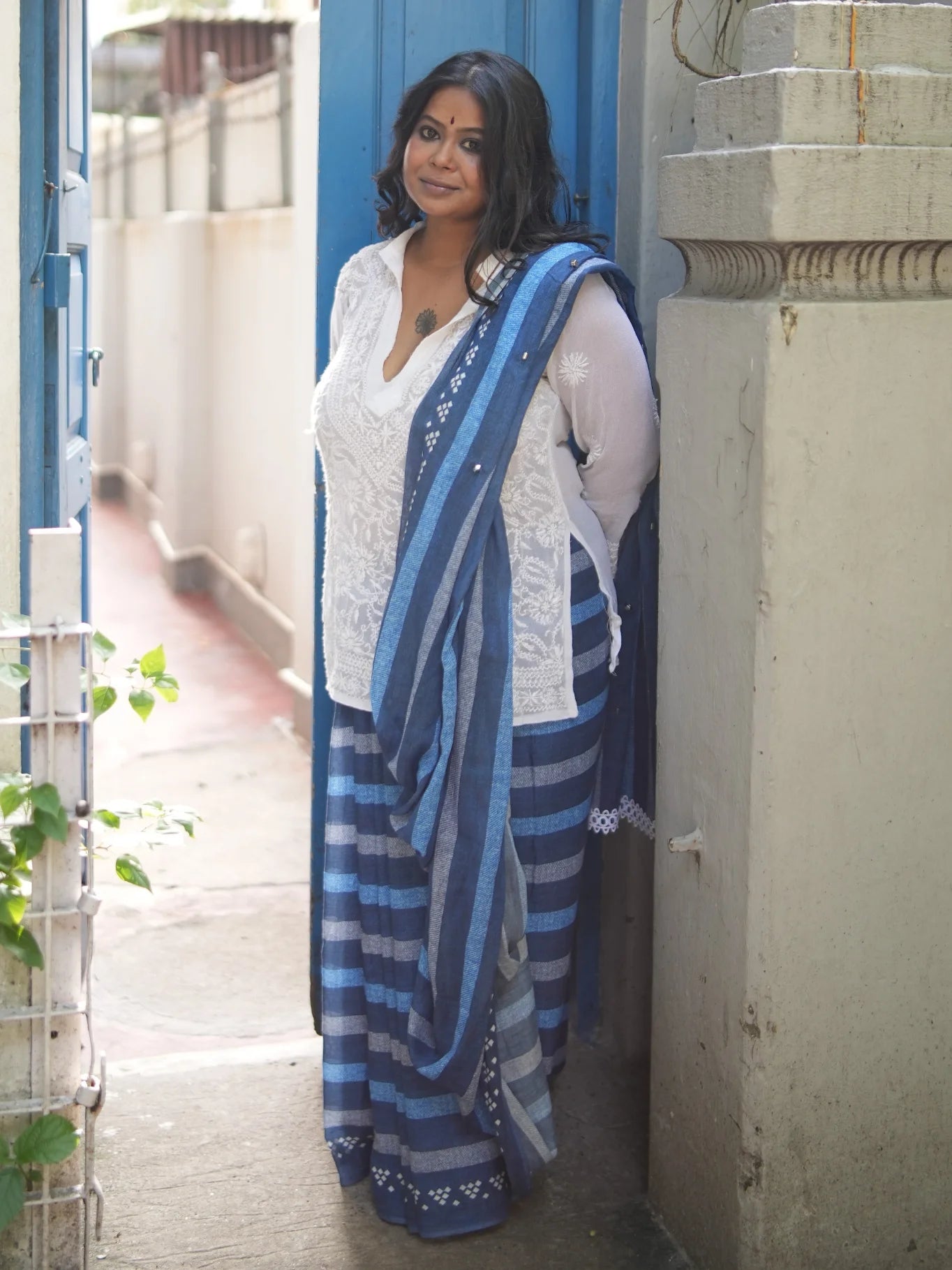 ATRILEKHA IN BLUE ZEN DENIM PRINT SAREE
