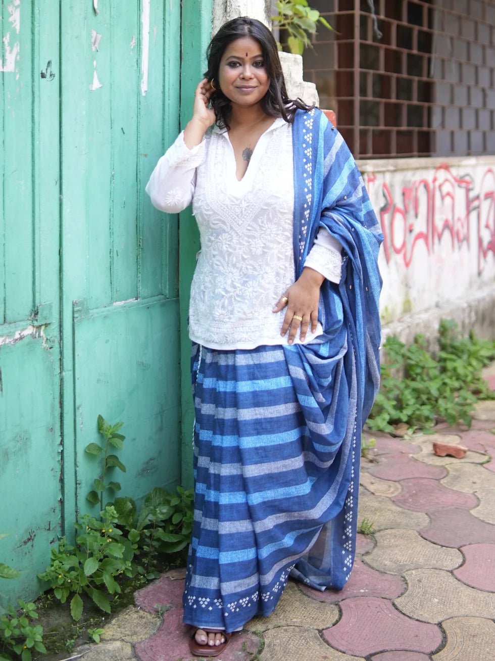 ATRILEKHA IN BLUE ZEN DENIM PRINT SAREE