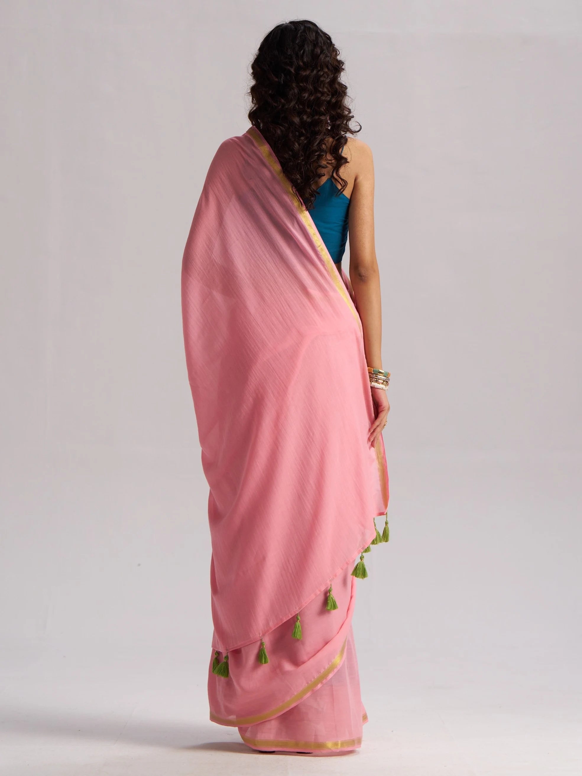 BABY PINK VISCOSE MUL LIVA SOLID SAREE