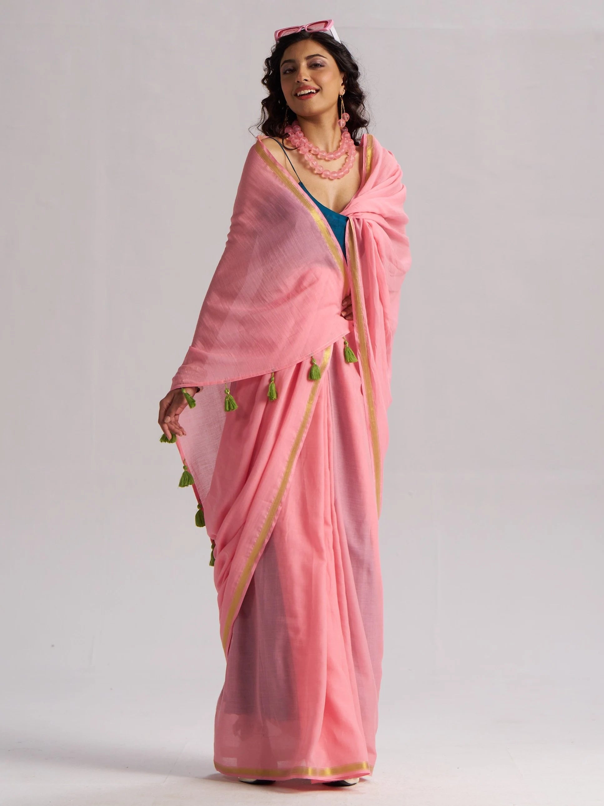 BABY PINK VISCOSE MUL LIVA SOLID SAREE