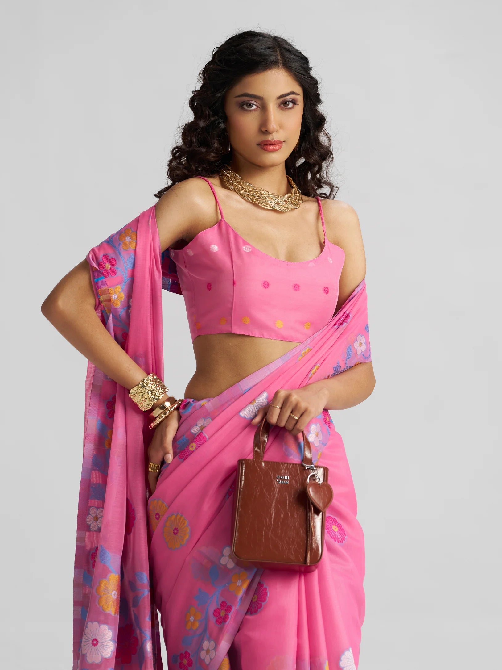 BARBIE PINK COTTON SILK GARDENIA SAREE