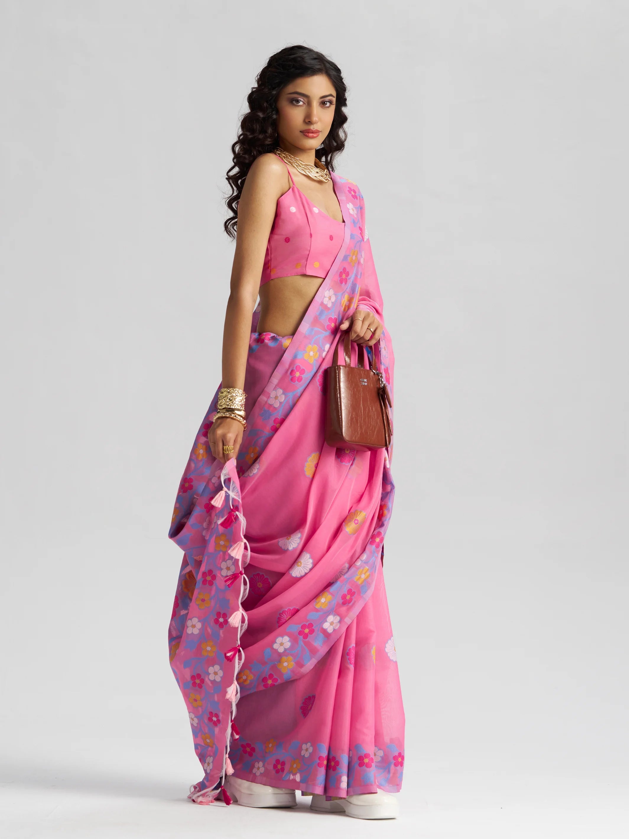 BARBIE PINK COTTON SILK GARDENIA SAREE