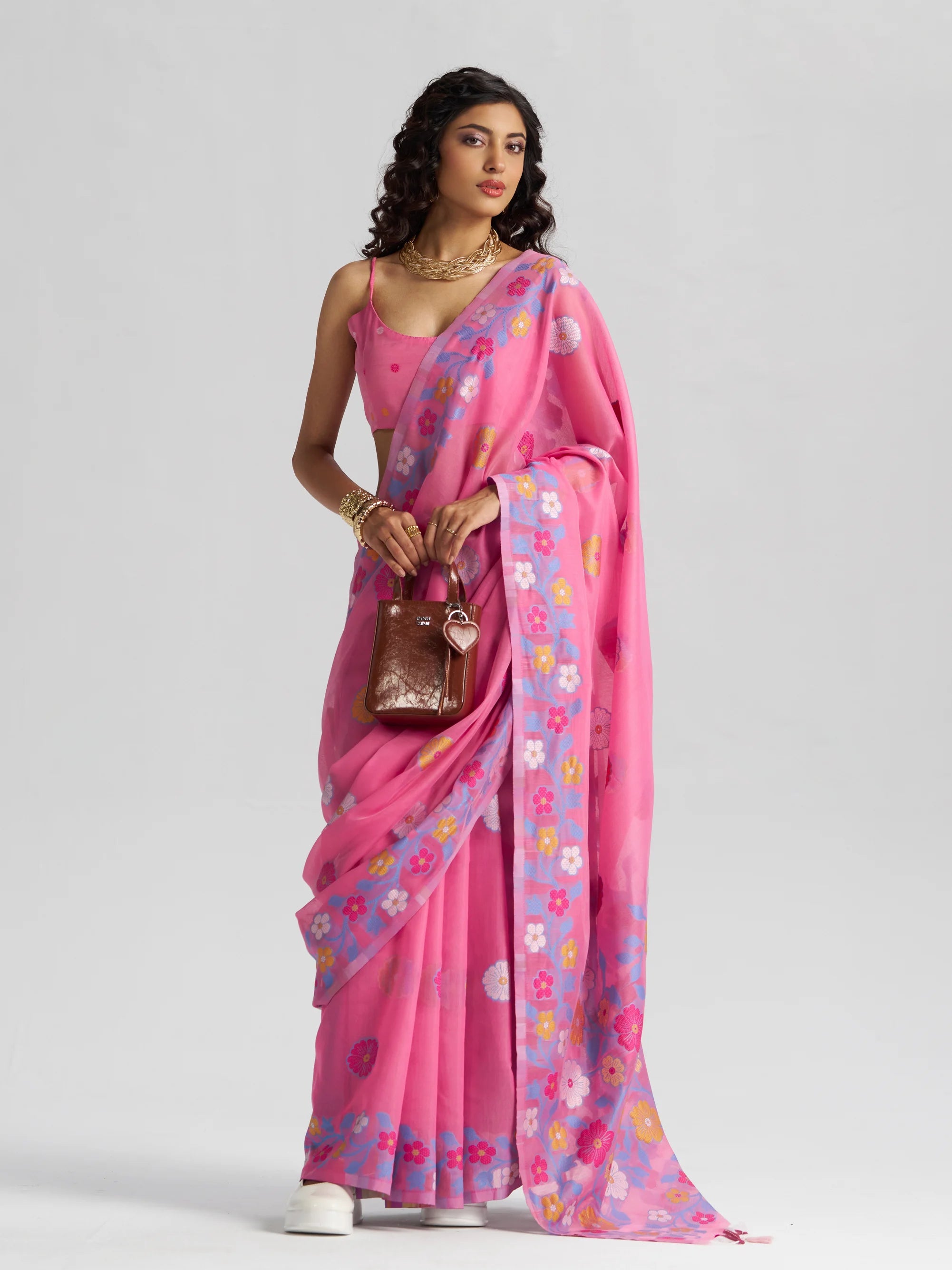 BARBIE PINK COTTON SILK GARDENIA SAREE