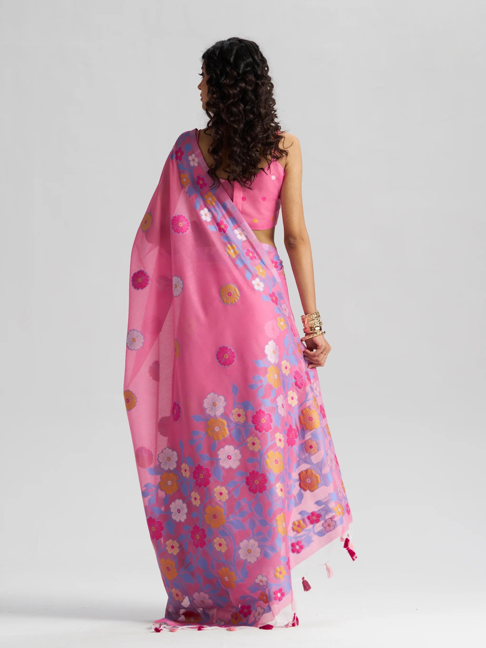 BARBIE PINK COTTON SILK GARDENIA SAREE