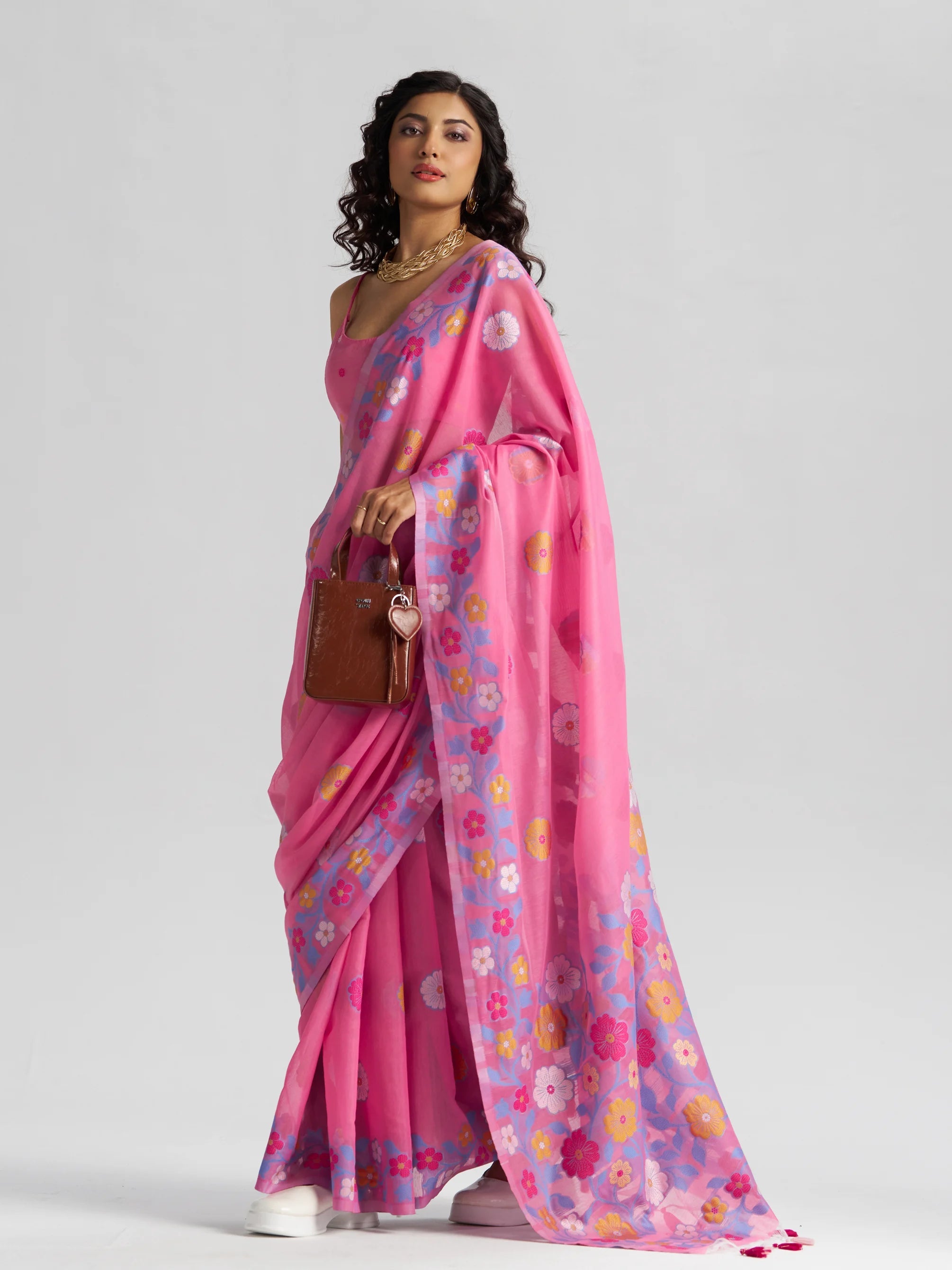 BARBIE PINK COTTON SILK GARDENIA SAREE