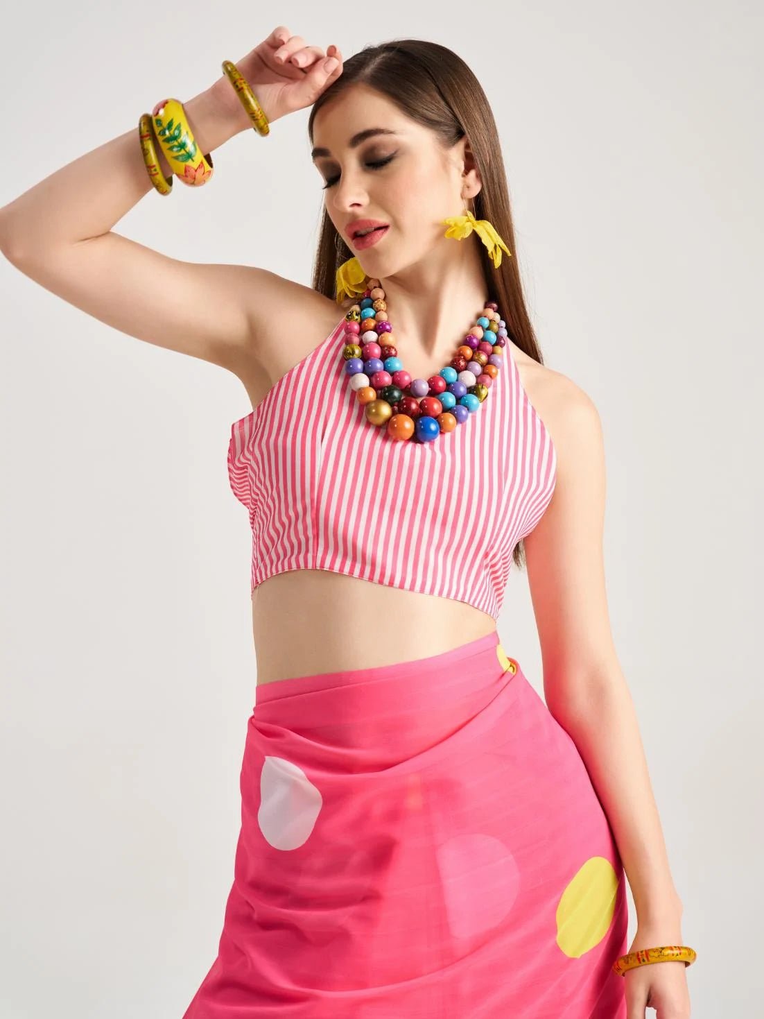 BARBIE PINK GEORGETTE POLKA POPS DIGITAL PRINTED SAREE