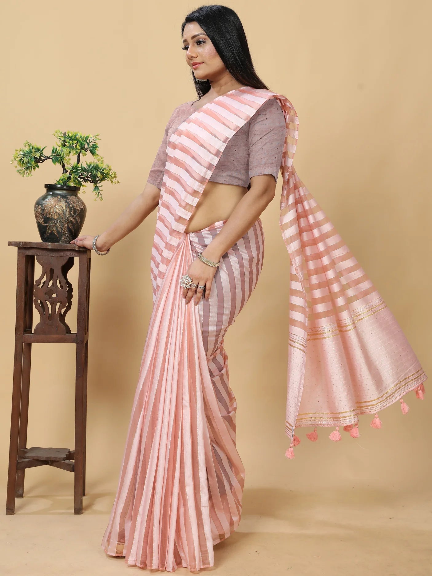 LIGHT PINK VISCOSE MUL FIGARO SAREE