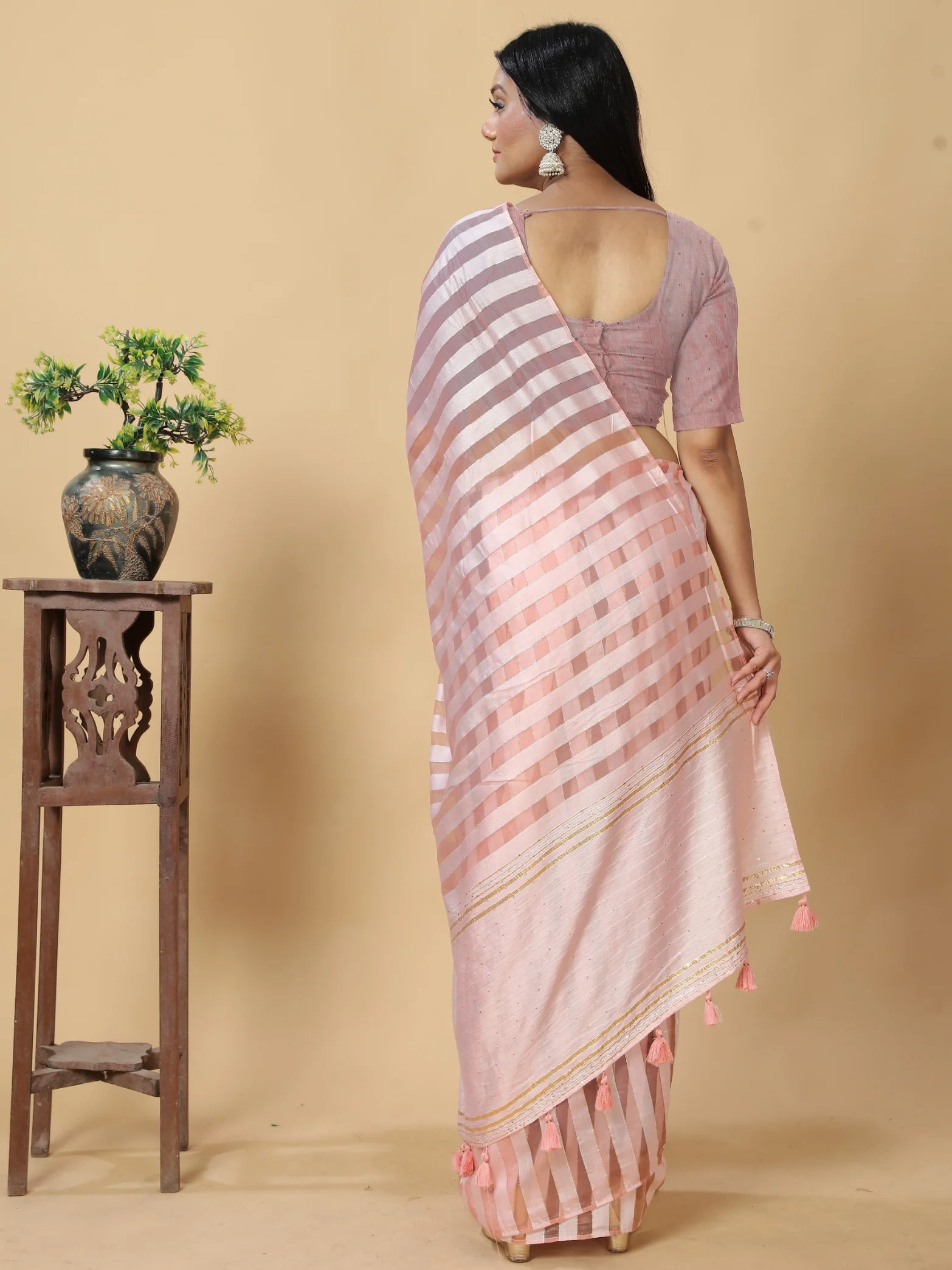 LIGHT PINK VISCOSE MUL FIGARO SAREE