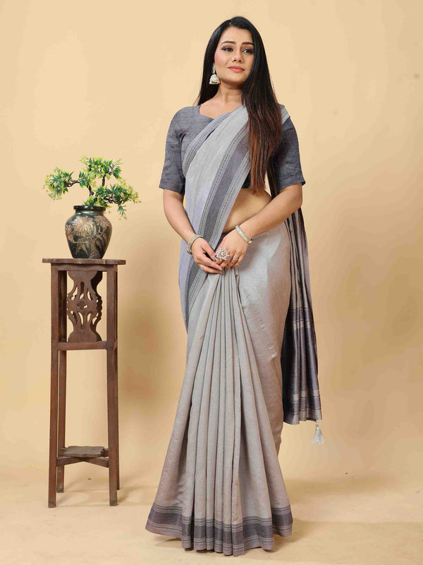 GREY ART SILK SAREE WITH WEAVED BORDER