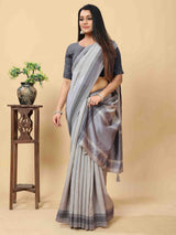 GREY ART SILK SAREE WITH WEAVED BORDER