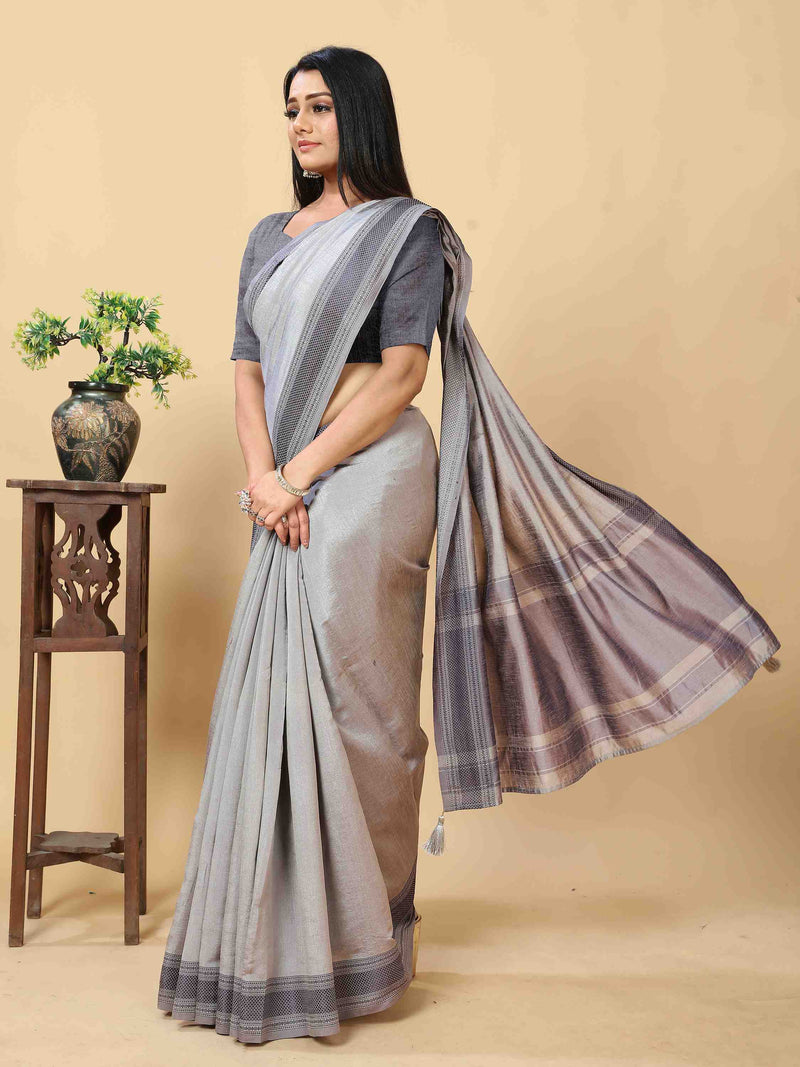 GREY ART SILK SAREE WITH WEAVED BORDER