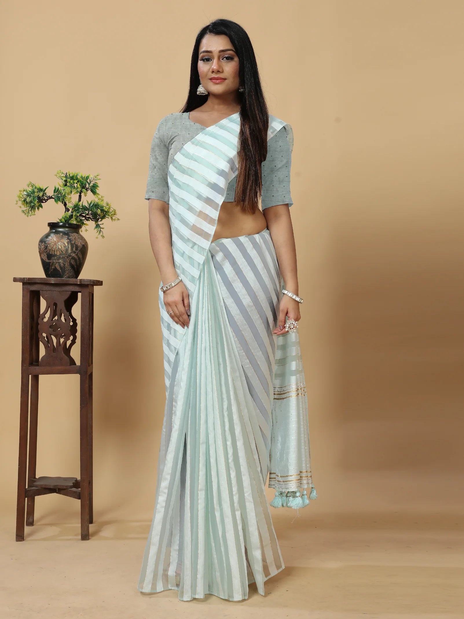 GRAY SHADE VISCOSE MUL FIGARO SAREE