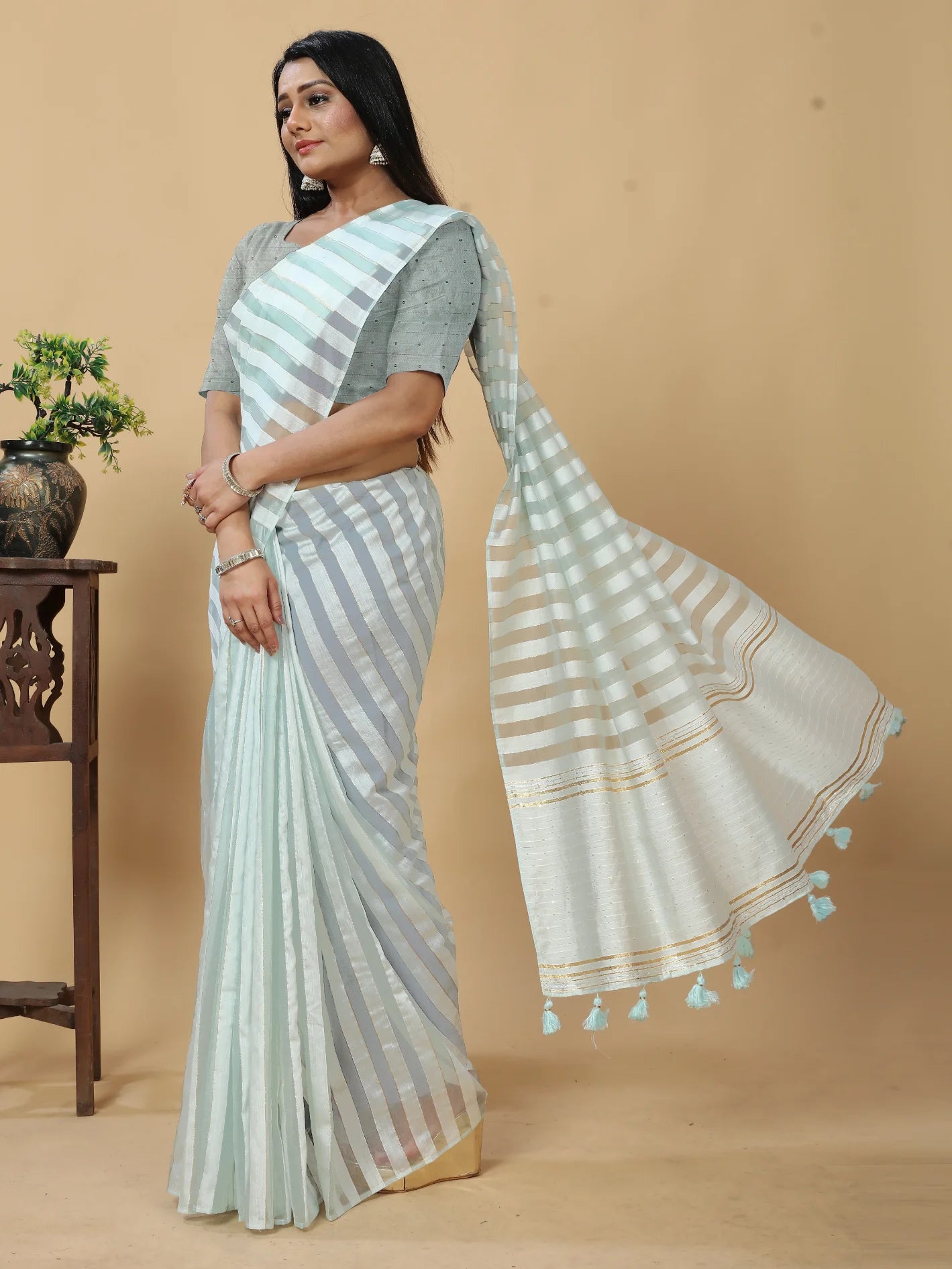 GRAY SHADE VISCOSE MUL FIGARO SAREE