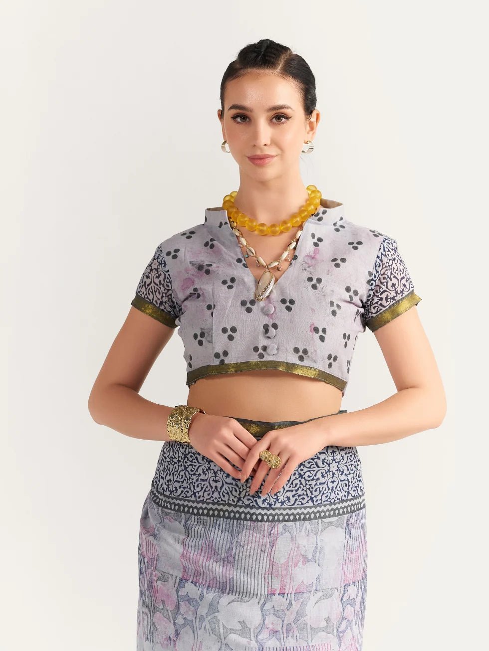 BLACK & GRAY SHADE VISCOSE MUL BLOCK PRINTED SAREE