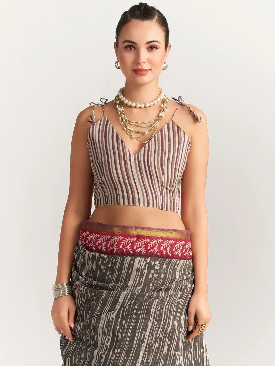 BLACK & RED SHADE VISCOSE MUL BLOCK PRINTED SAREE