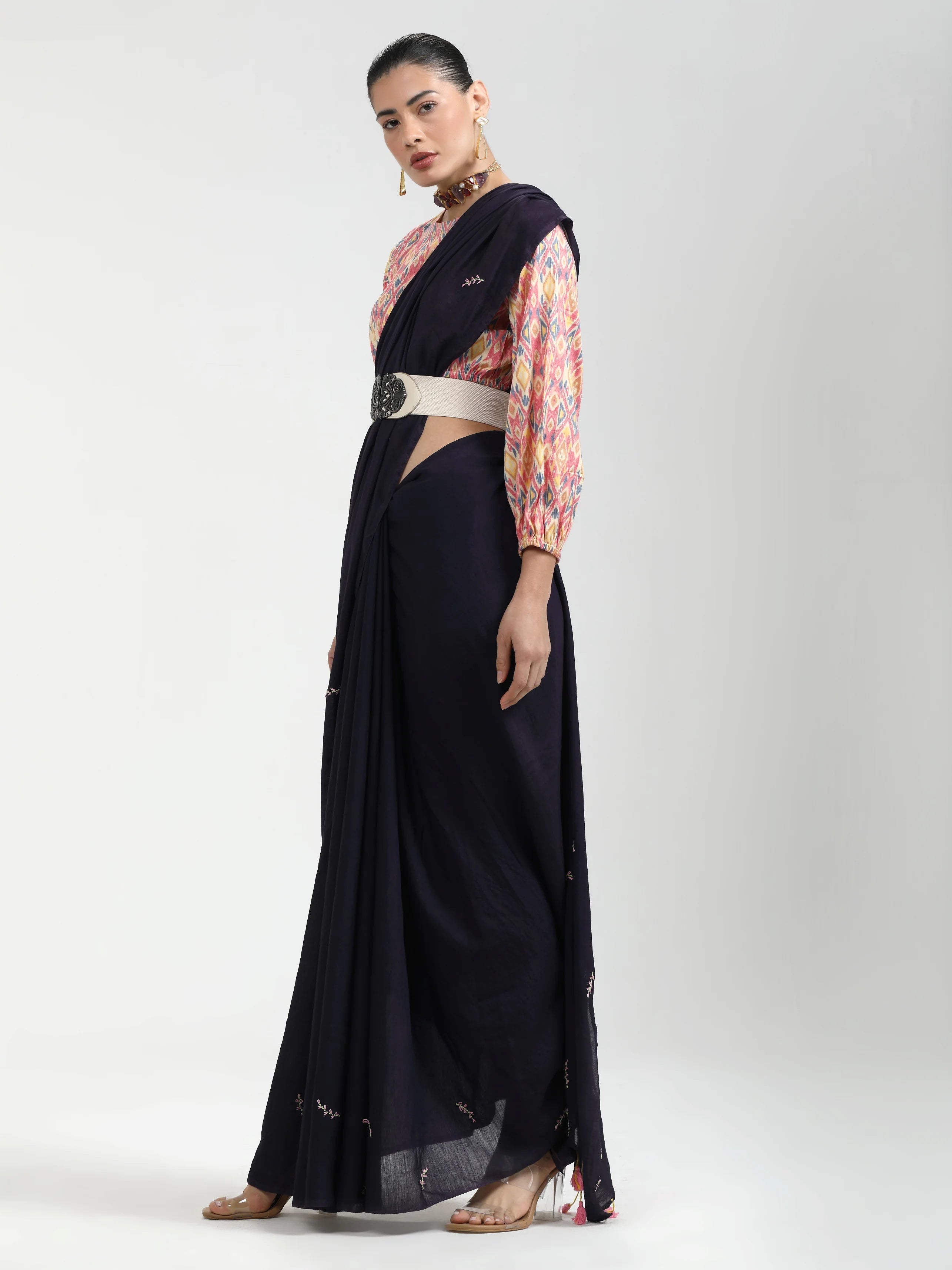 BLACK VISCOSE MUL LIVA THREAD WORK SAREES