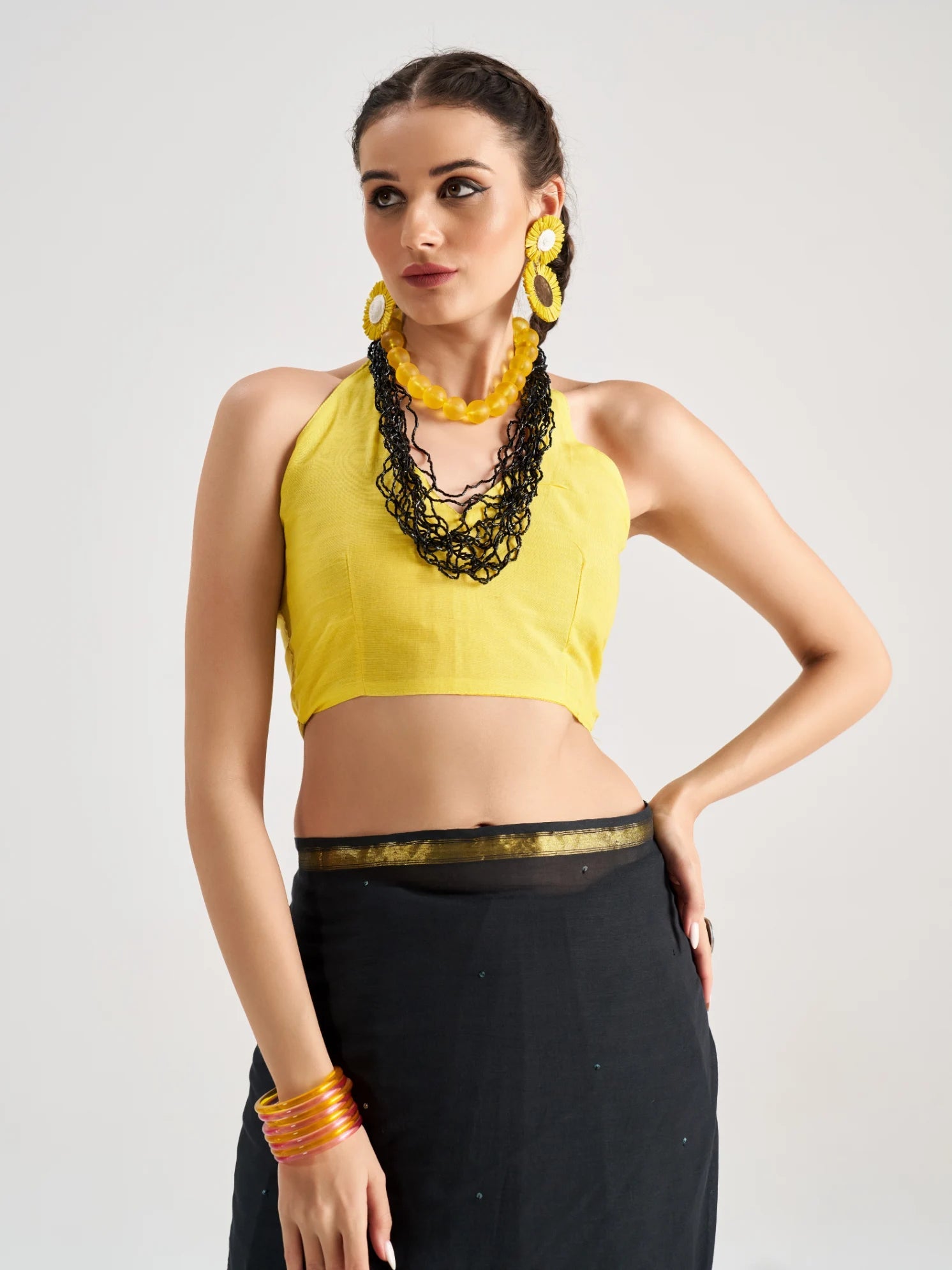 BLACK MULMUL COTTON SCORPIO VEDIC ZODIAC THREAD WORK SAREES