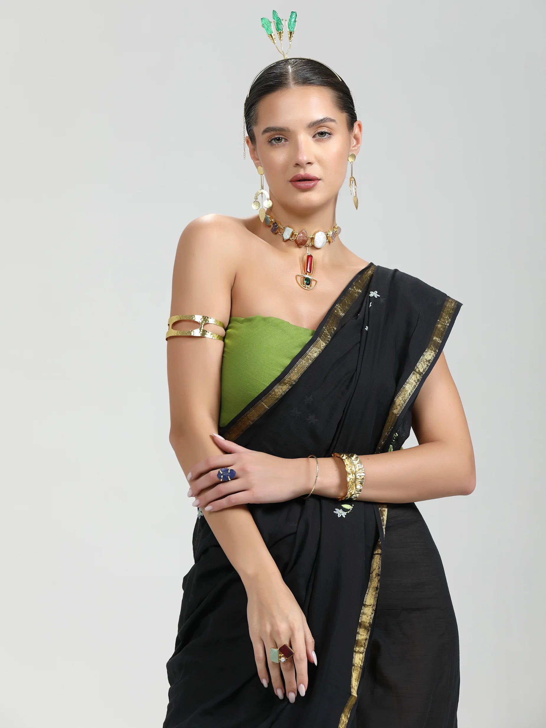 BLACK VISCOSE MUL THREAD WORK LIVA SAREES