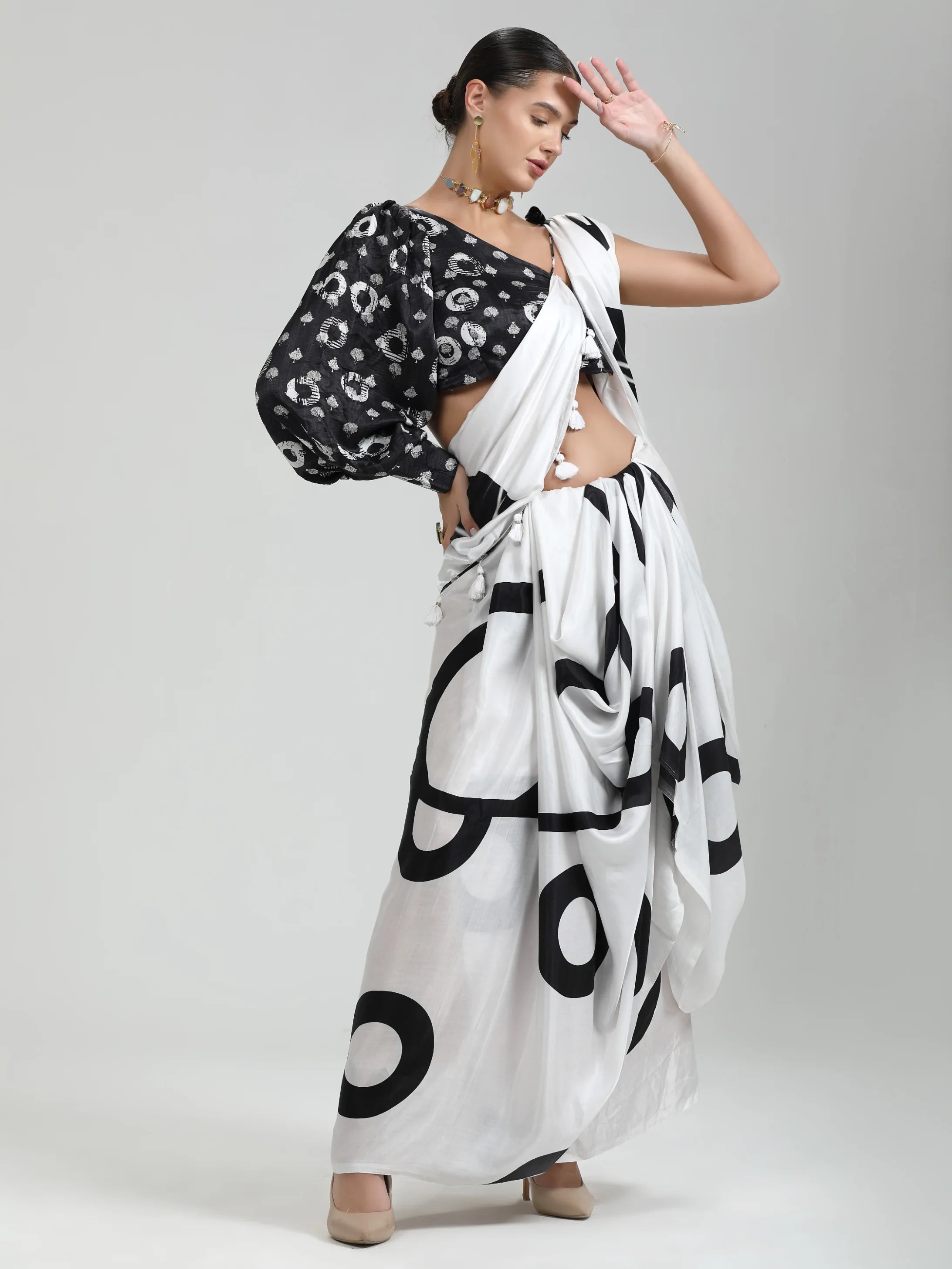 BLACK & WHITE MONOCHROME CONTEMPORARY LIVA SAREE