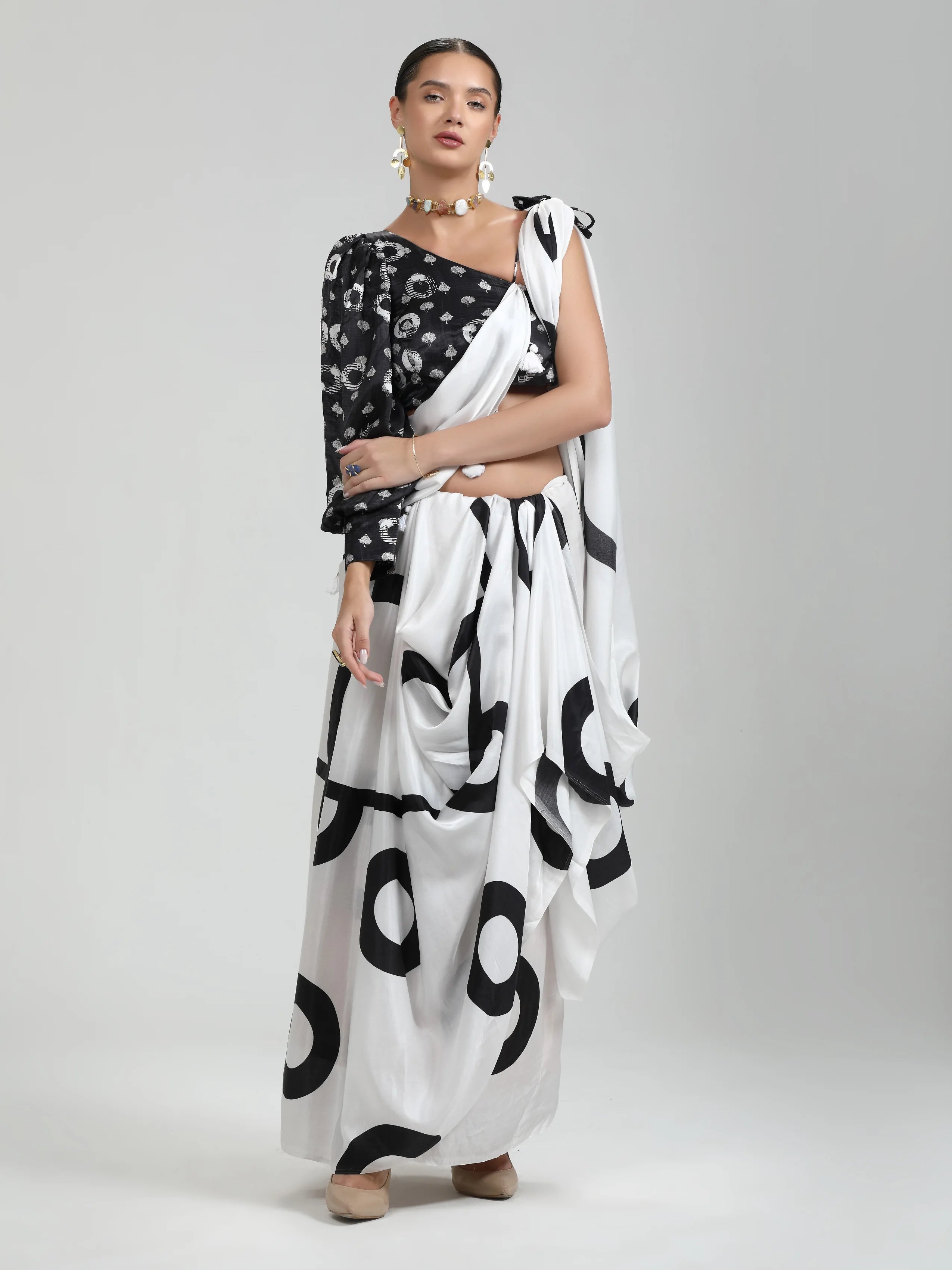 BLACK & WHITE MONOCHROME CONTEMPORARY LIVA SAREE