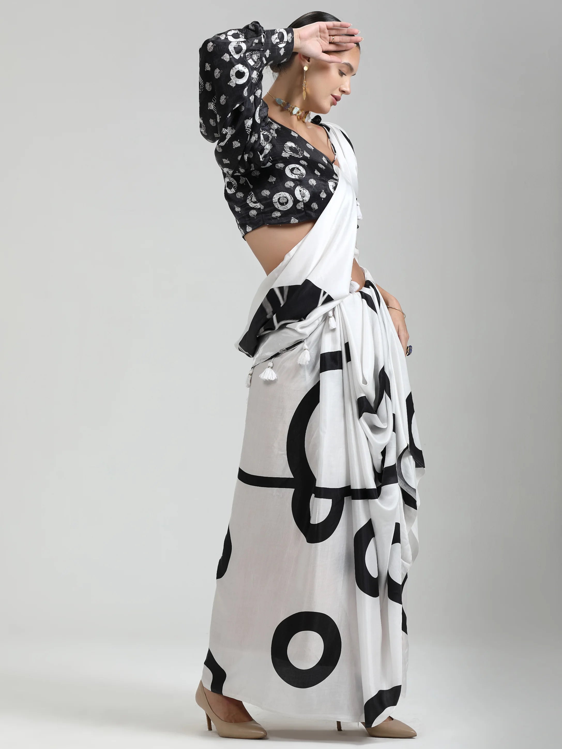 BLACK & WHITE MONOCHROME CONTEMPORARY LIVA SAREE