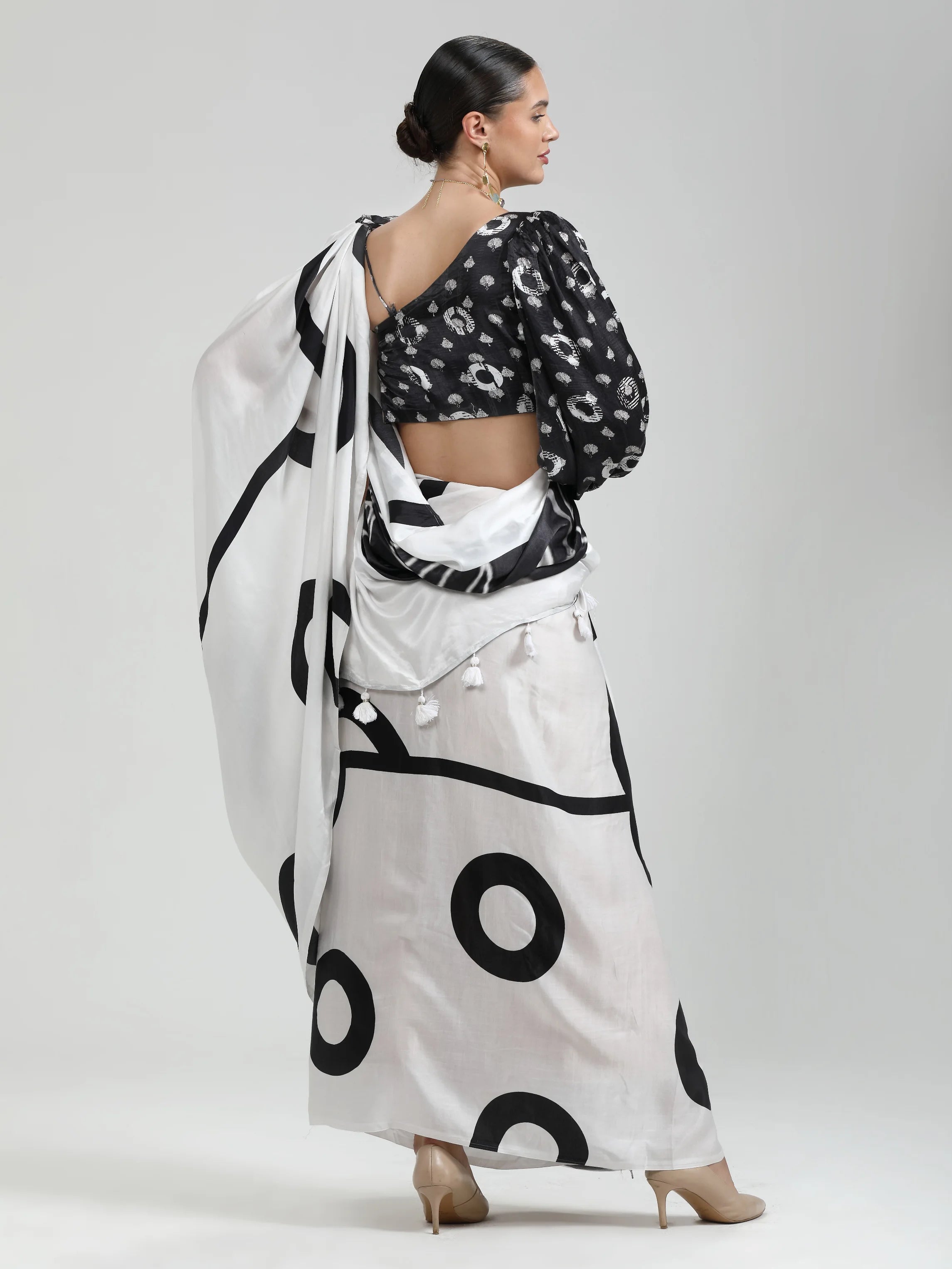 BLACK & WHITE MONOCHROME CONTEMPORARY LIVA SAREE