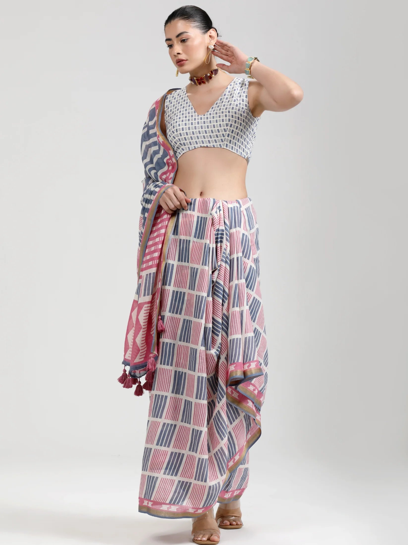 BLUE VISCOSE MUL CONTEMPORARY PRINTED LIVA SAREE