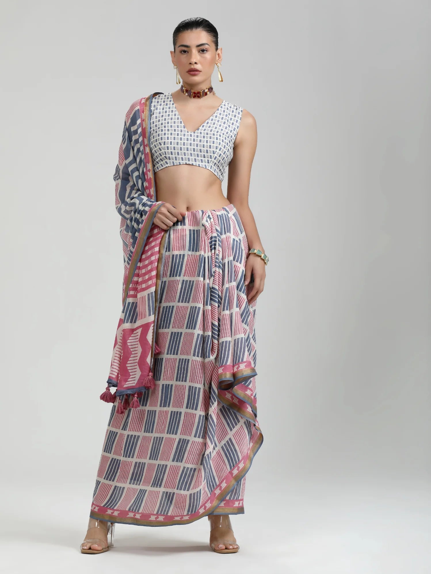 BLUE VISCOSE MUL CONTEMPORARY PRINTED LIVA SAREE