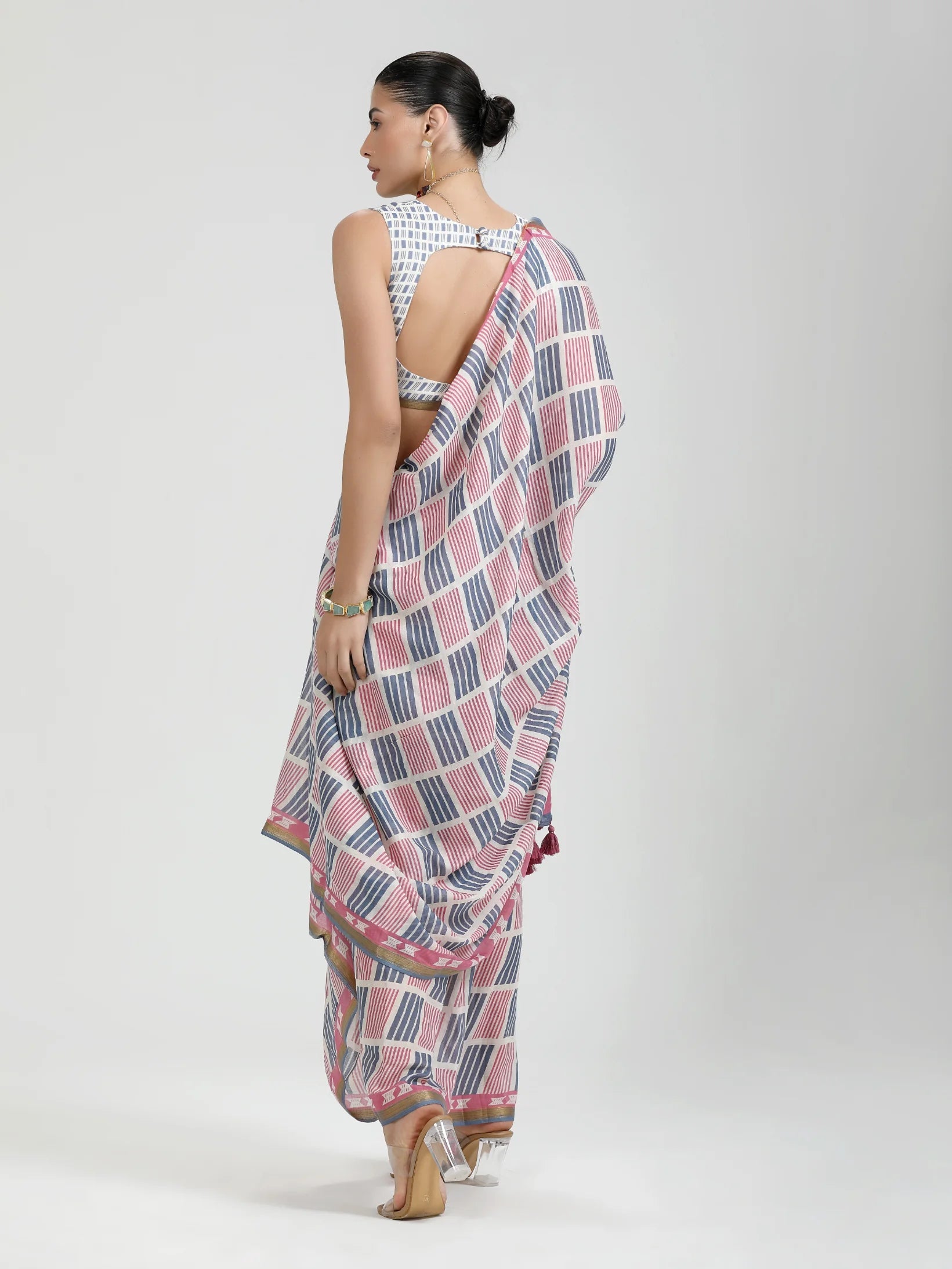 BLUE MULMUL COTTON CONTEMPORARY PRINTED LIVA SAREE