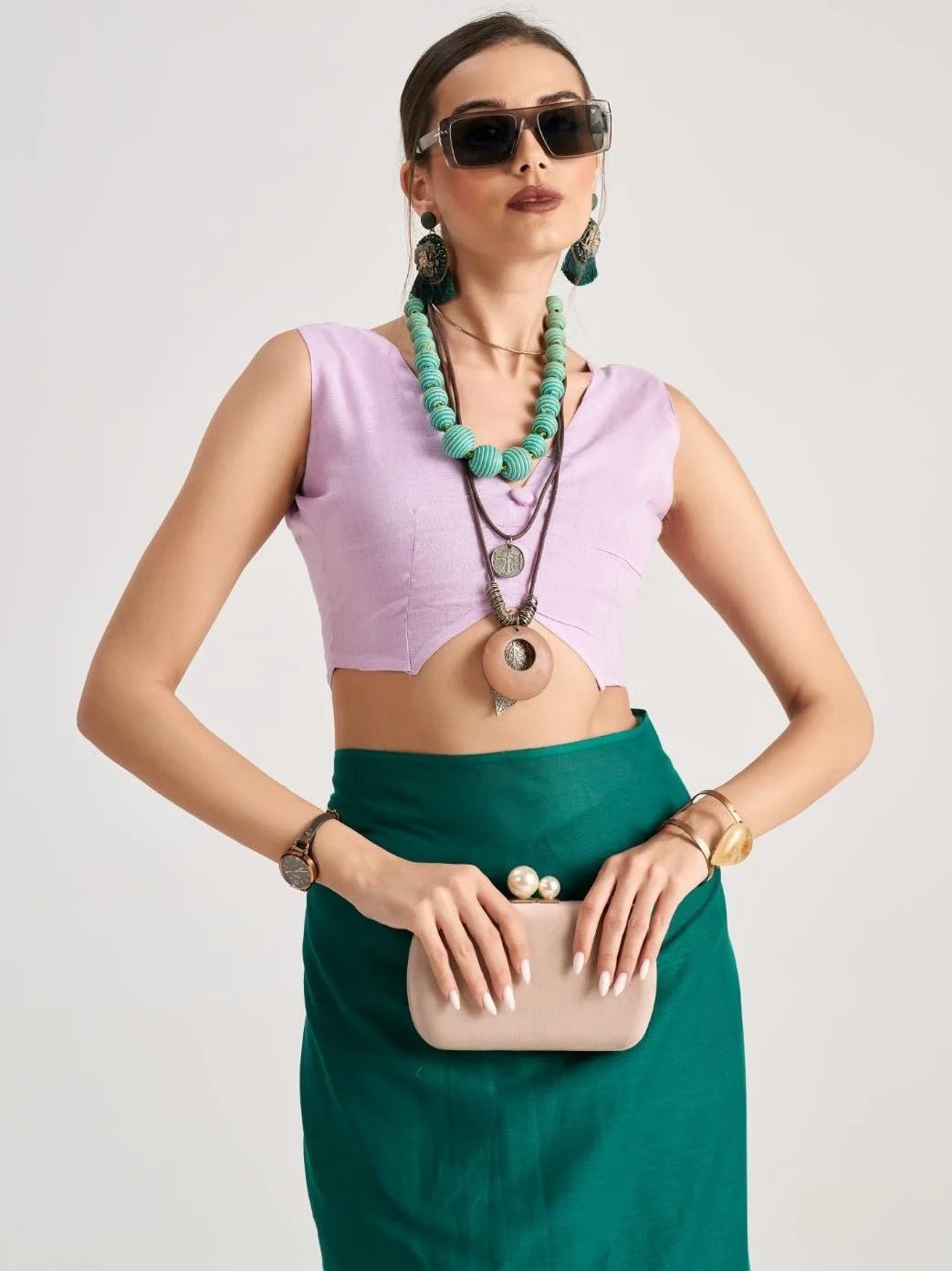 BOTTLE GREEN VISCOSE MUL SOLID SAREE