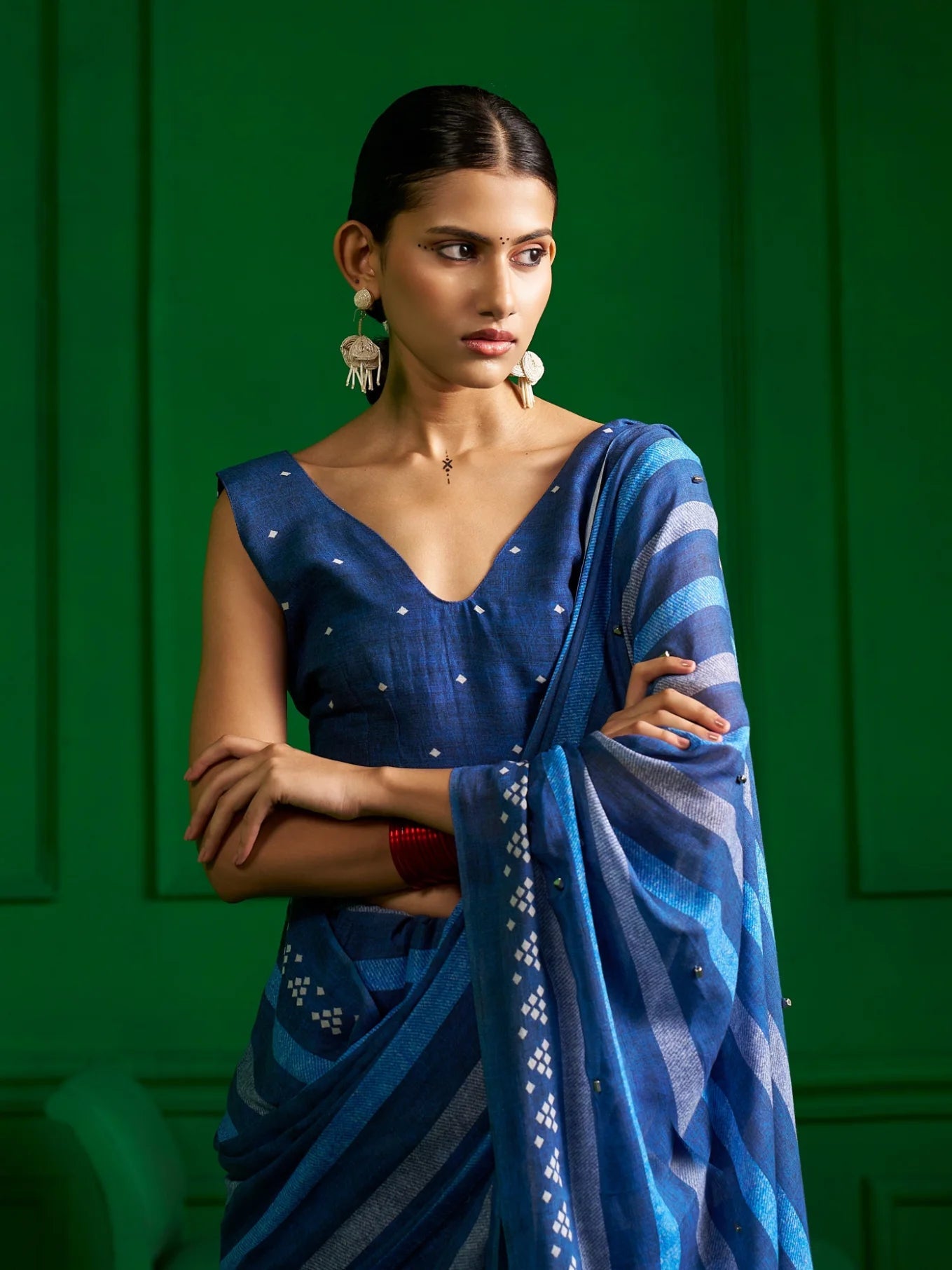 BRIGHT BLUE VISCOSE MUL BLUE ZEN DENIM PRINT SAREE