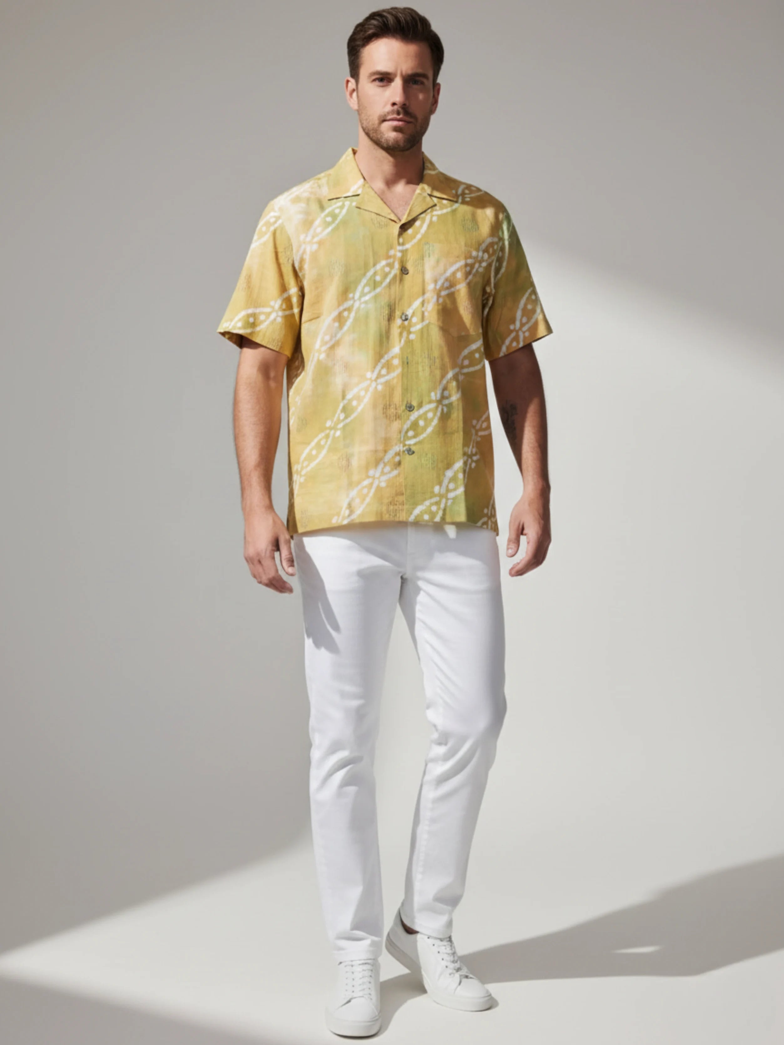 C.C COIN BATIK PRINTED YELLOW MENS SHIRT