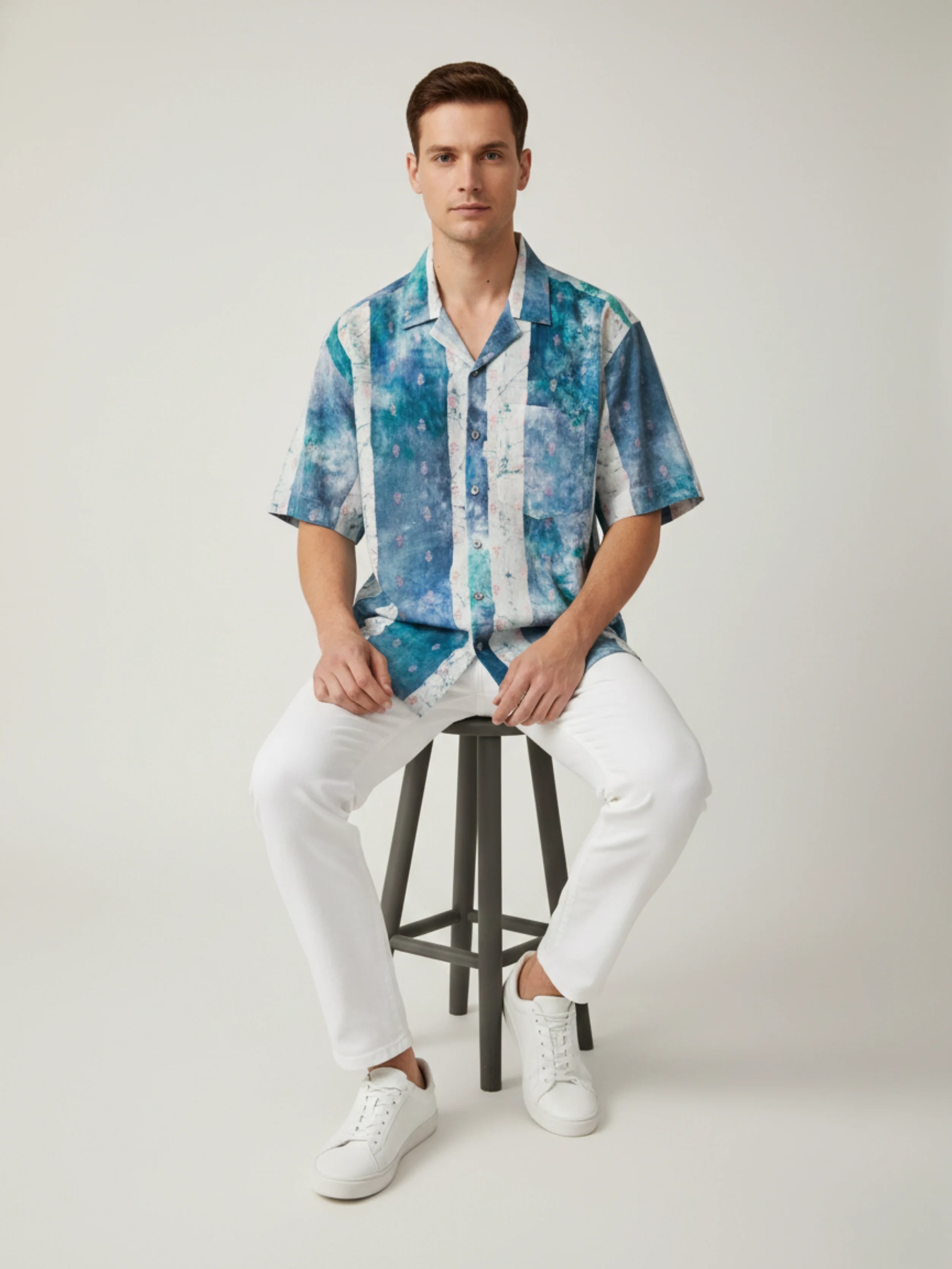 C.C LEAF BATIK PRINTED MULTI-COLOR MEN'S SHIRT