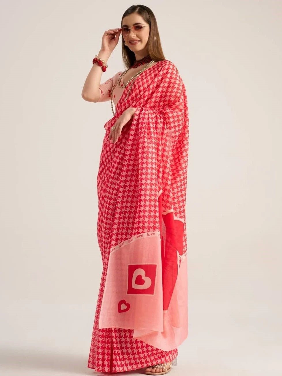 CLASSIC RED VISCOSE MUL LIVA DIGITAL PRINTED SAREE