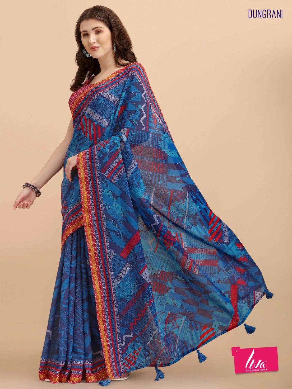 COBALT BLUE VISCOSE MUL LIVA DIGITAL PRINTED SAREE