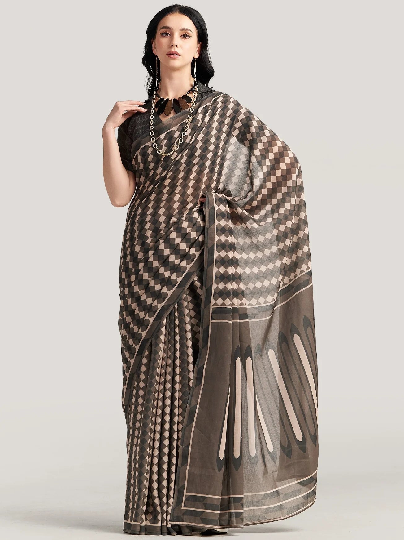 COFFEE BROWN VISCOSE MUL LIVA DIGITAL PRINTED SAREE