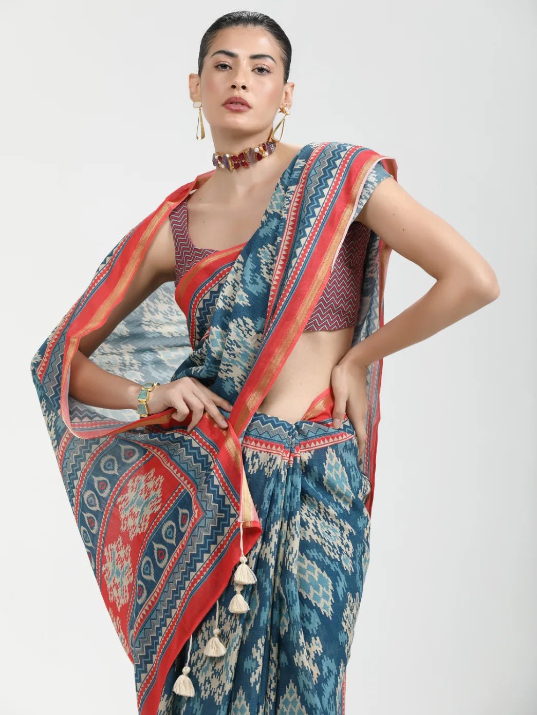 DARK BLUE MULMUL COTTON LIVA DIGITAL PRINTED SAREE