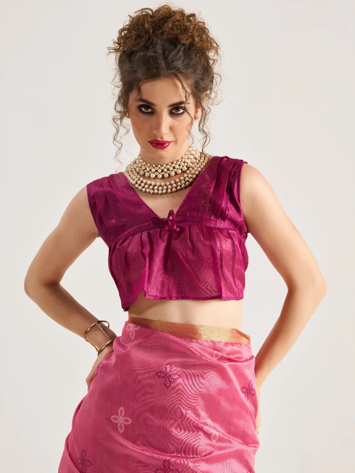 DARK PINK HANDWOVEN BANDHEJ ART SILK SAREE
