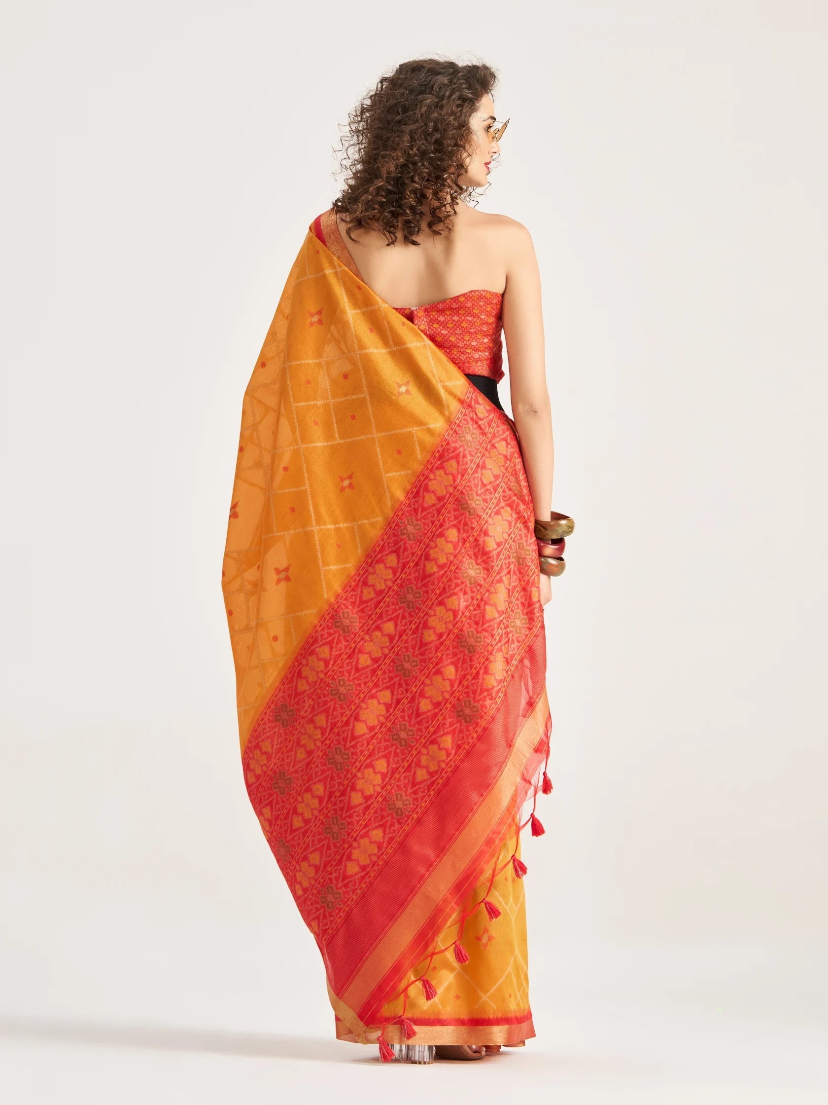 DEEP ORANGE HANDWOVEN BUTTERFLY ART SILK SAREE