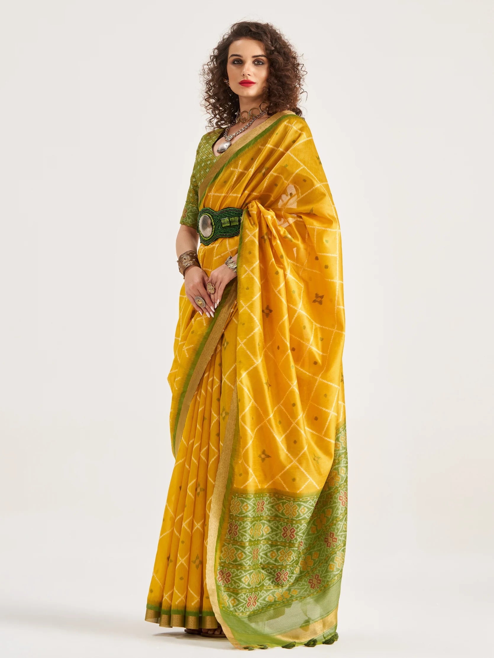 DEEP YELLOW HANDWOVEN BUTTERFLY ART SILK SAREE