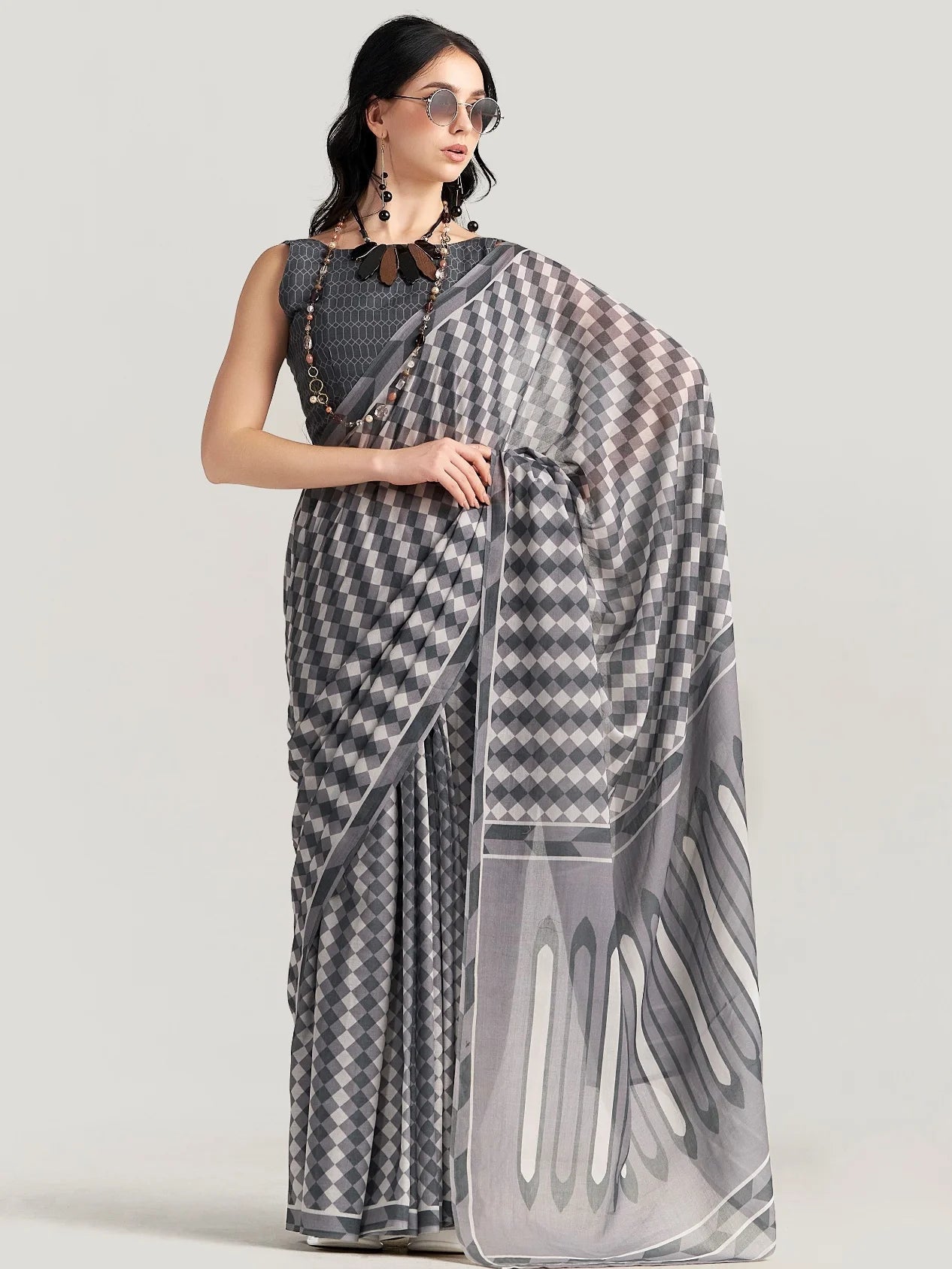 DIM GRAY VISCOSE MUL LIVA DIGITAL PRINTED SAREE