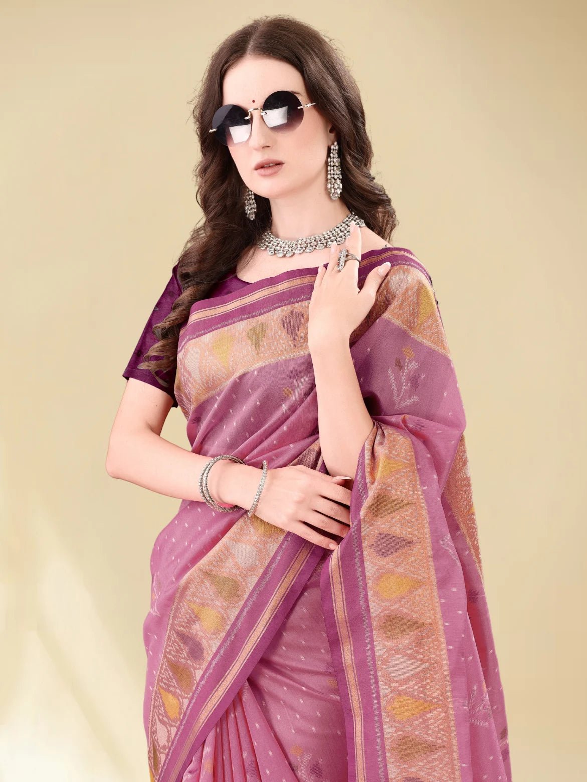 DUSTY PINK HANDWOVEN LEAF ART SILK SAREE